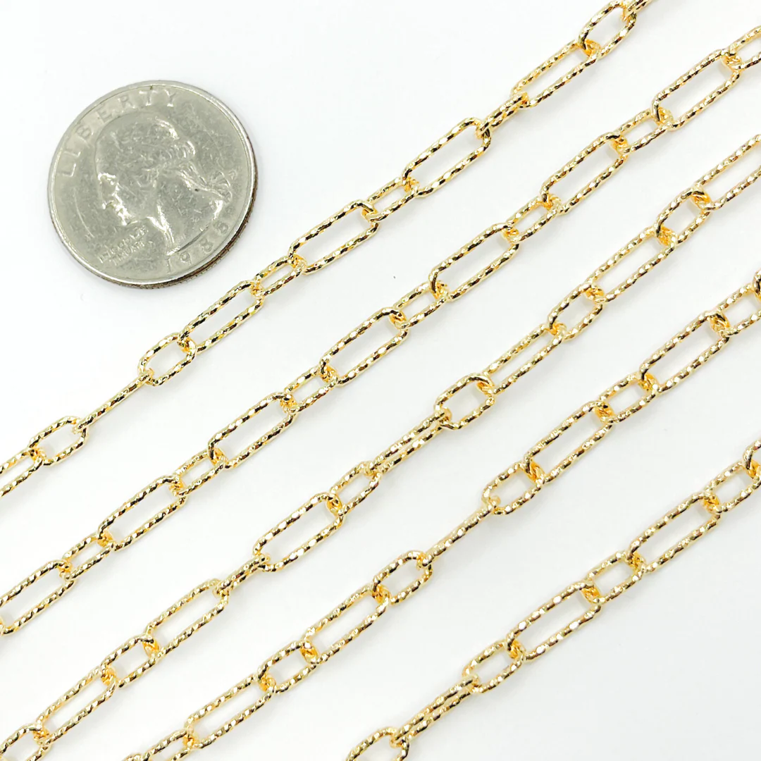 V149DCGP. Sterling Silver Gold Plated Diamond Cut Paper Clip Chain - Image 2