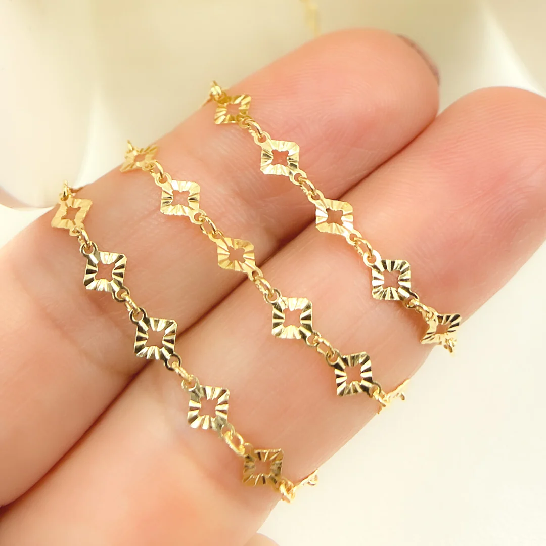 V18DCGP. Gold Plated 925 Sterling Silver Diamond Cut Rhomb Link Chain