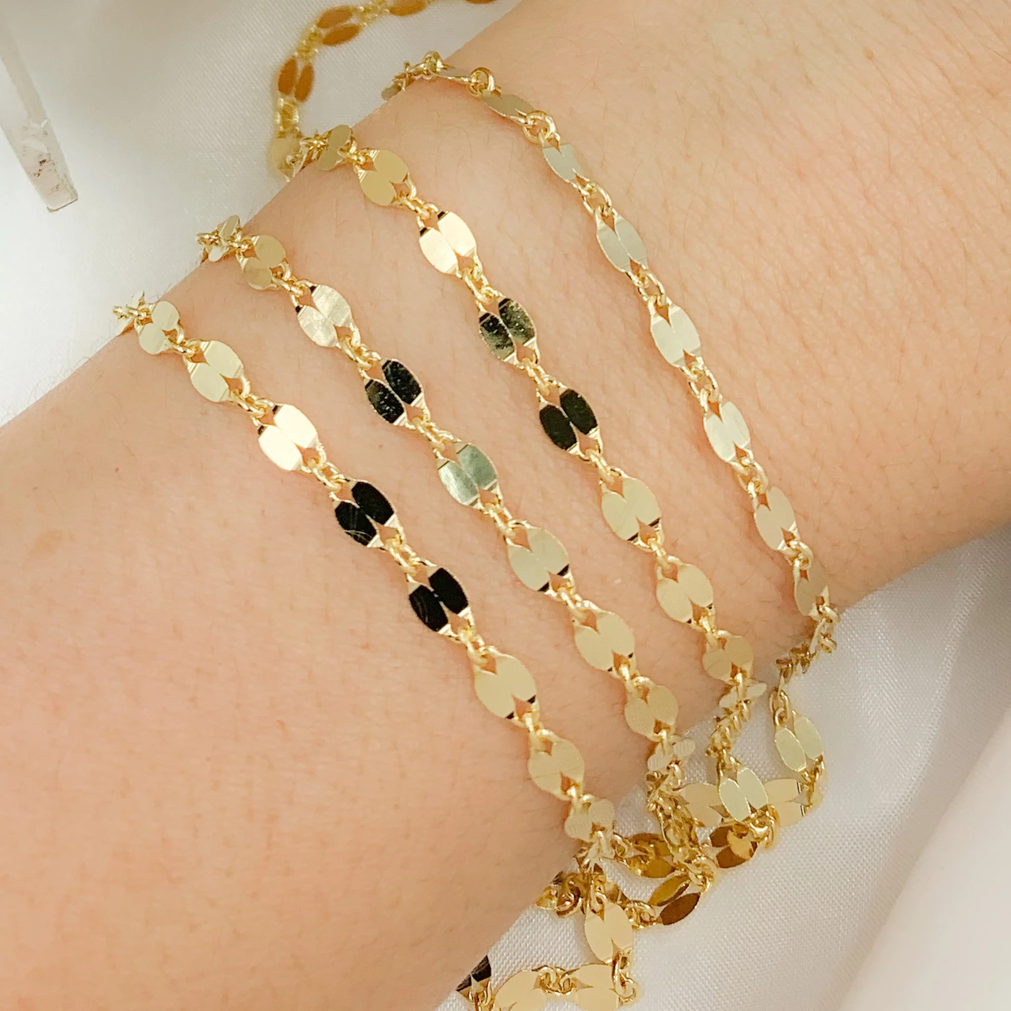 V19GP. Gold Plated 925 Sterling Silver Flat Marina Link Chain - Image 3