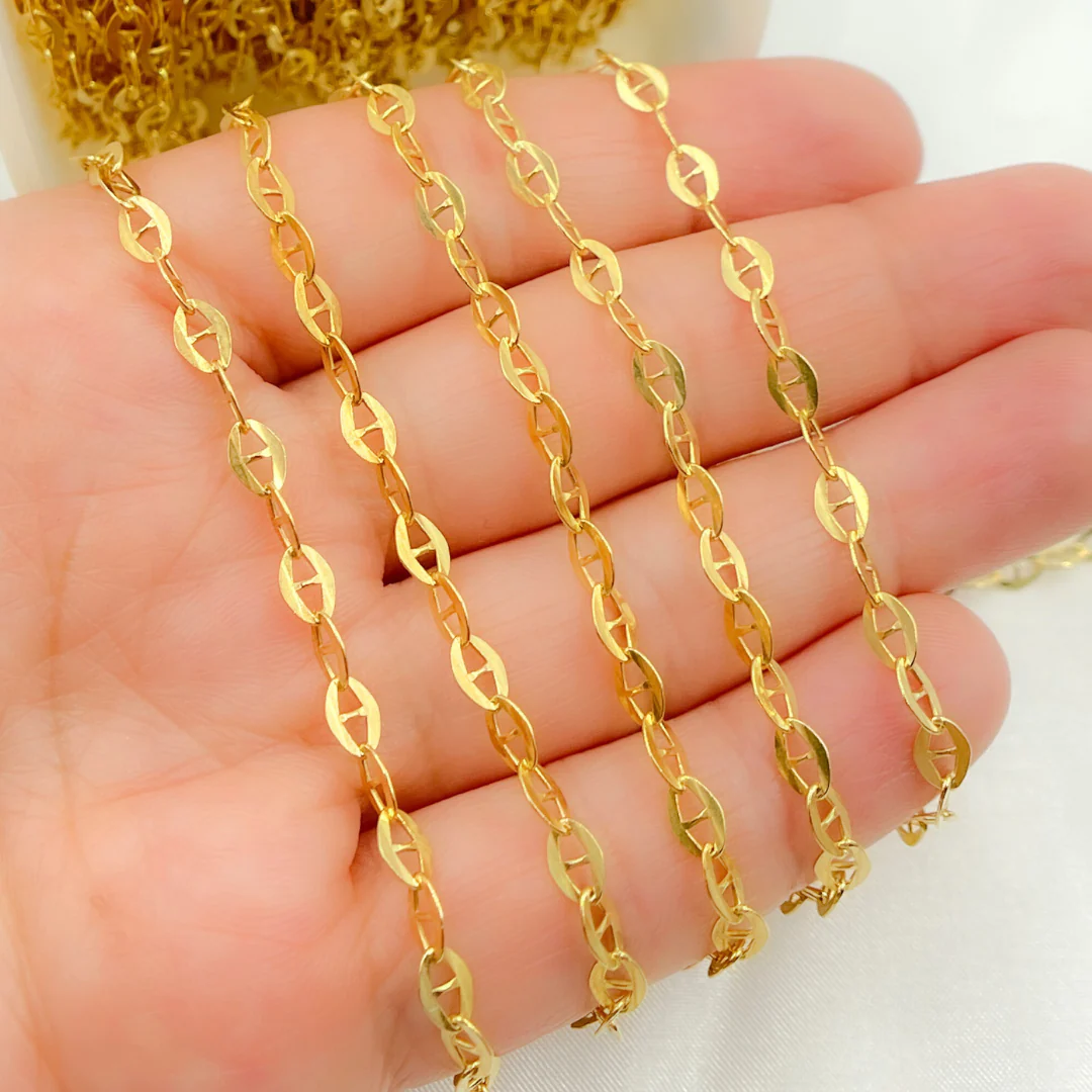 Z51GP. Gold Plated 925 Sterling Silver Flat Marina Link Chain - Image 3