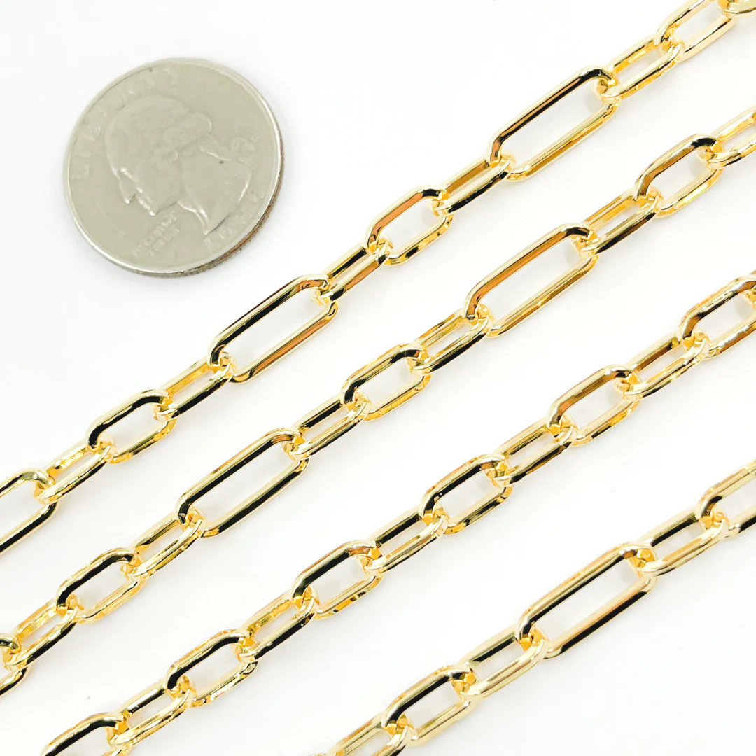 V140GP. Sterling Silver Gold Plated Flat Long and Short Link Chain - Image 3