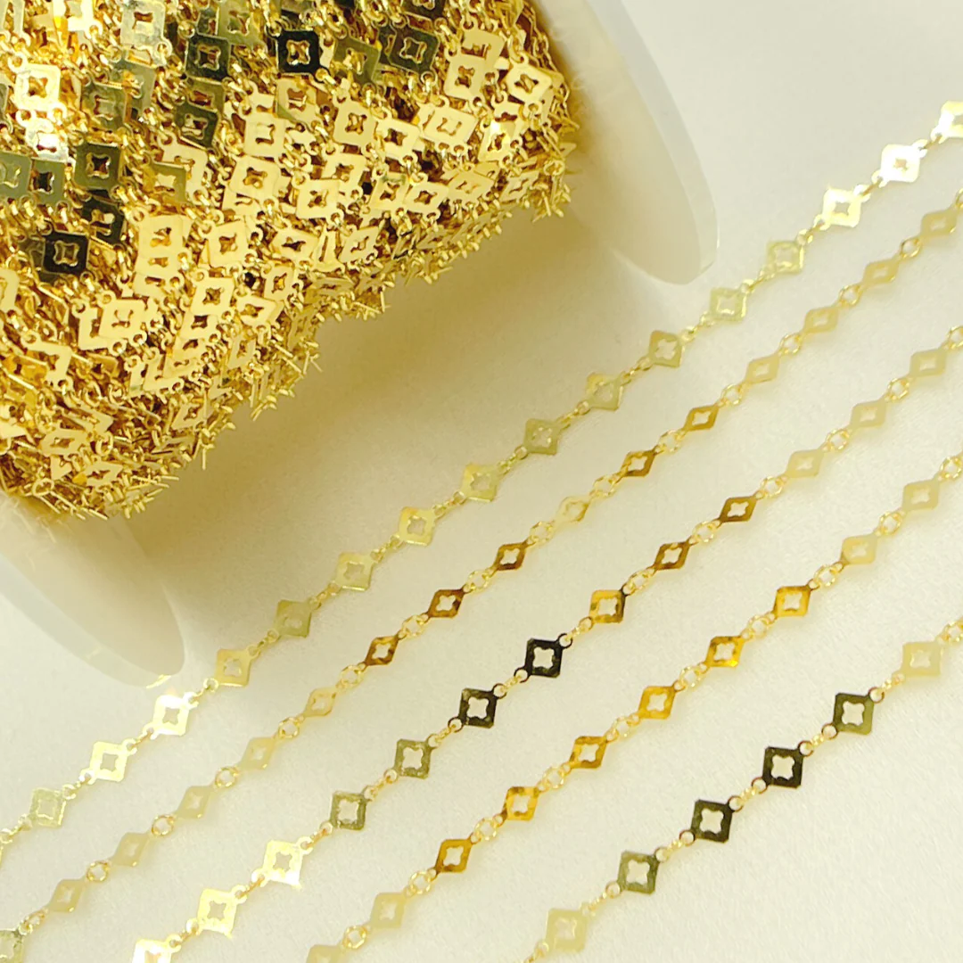 V18GP. Gold Plated 925 Sterling Silver Flat Rhomb Link Chain - Image 3