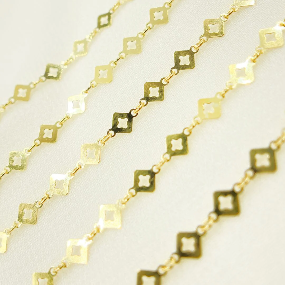 V18GP. Gold Plated 925 Sterling Silver Flat Rhomb Link Chain - Image 5