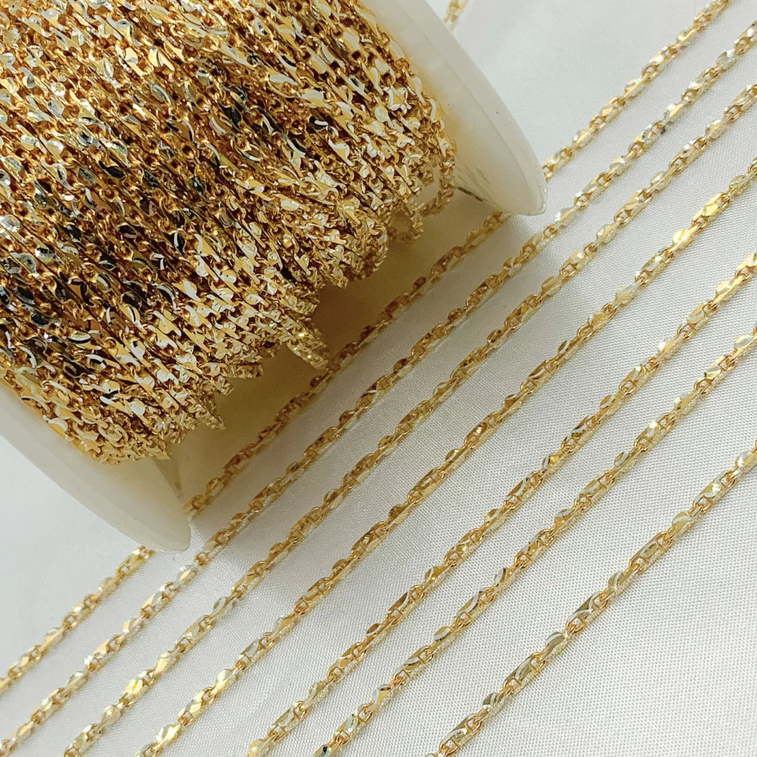 X7GS. Gold Plated Sterling Silver Two-Tone Diamond Cut Bar Link - Image 3