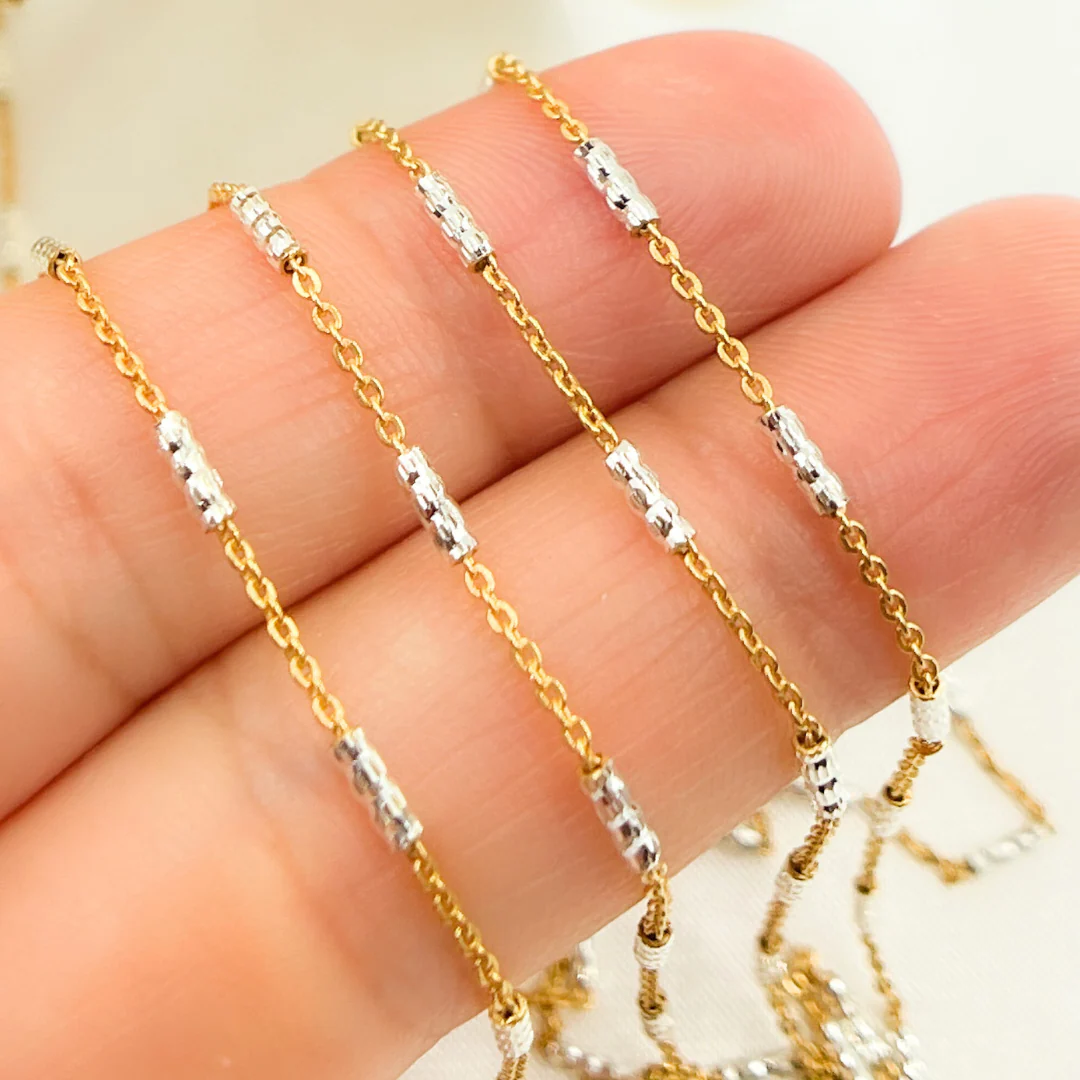 Z69GS. Gold Plated Sterling Silver Satellite Diamond Cut Tube Chain - Image 3
