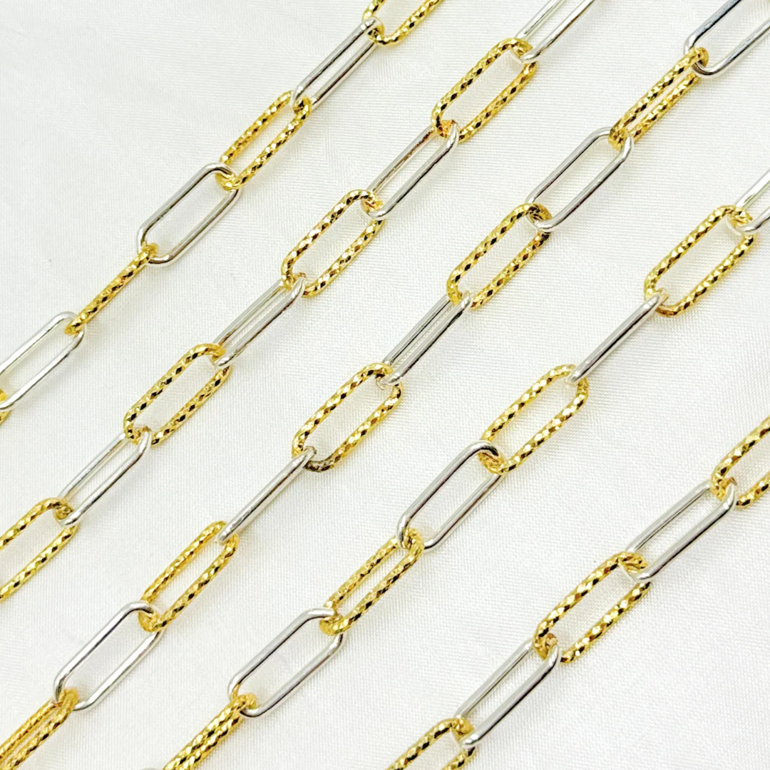 V41GS. Gold Plated Sterling Silver Smooth & Diamond Cut Paperclip Chain - Image 3