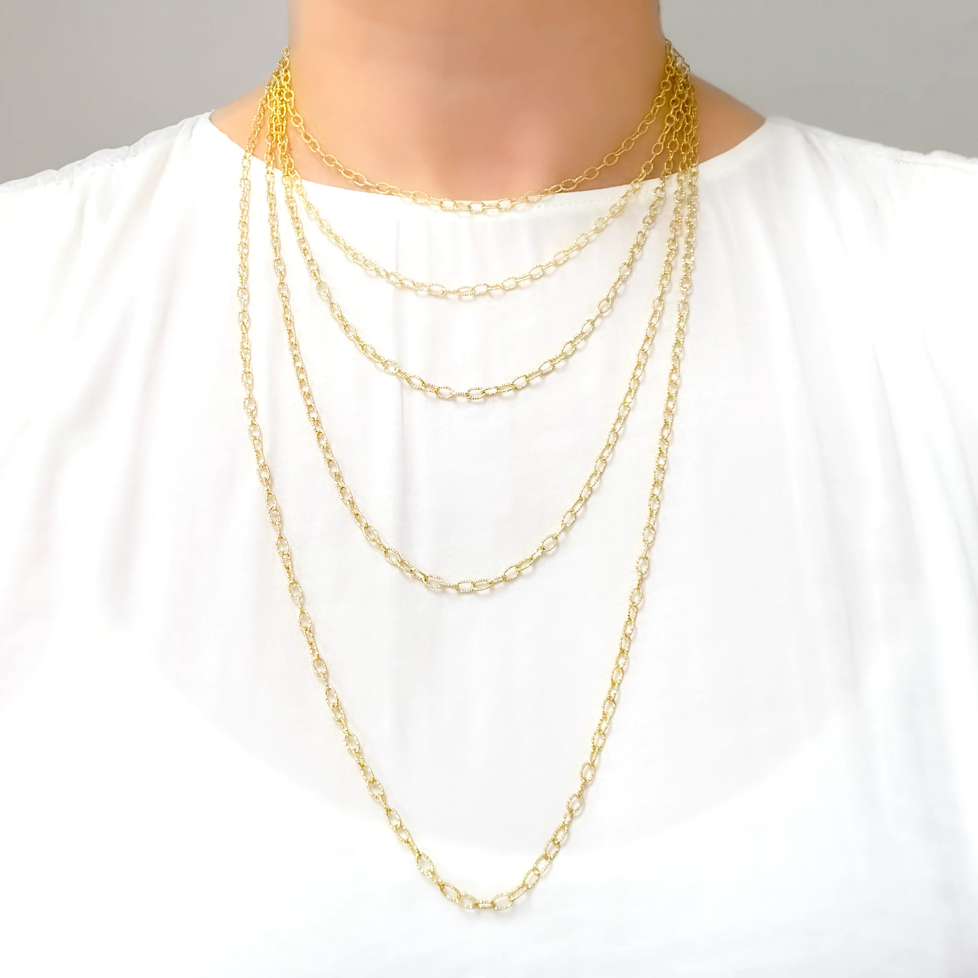 80GP. Gold Plated Sterling Silver Textured Cable Necklace - Image 2