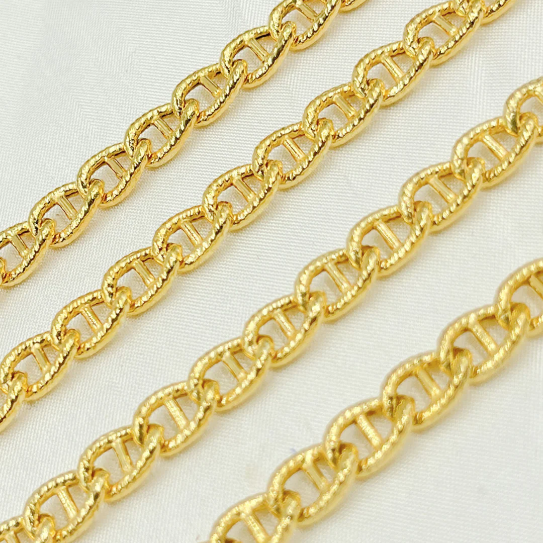 V47GP. Gold Plated 925 Sterling Silver Textured Curb Marina Chain - Image 6