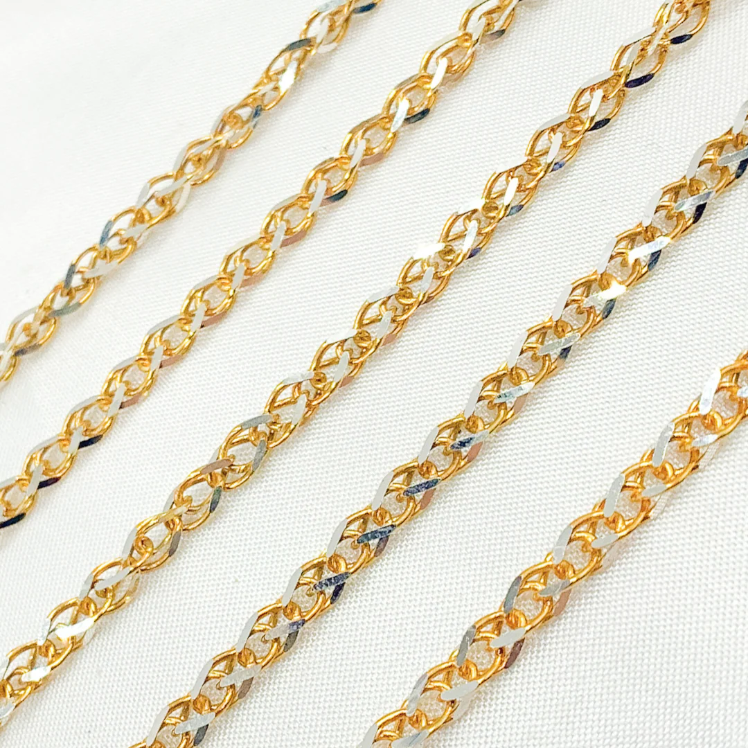 X8GS. Two Tone Gold Plated and White 925 Sterling Silver Wheat Chain - Image 5
