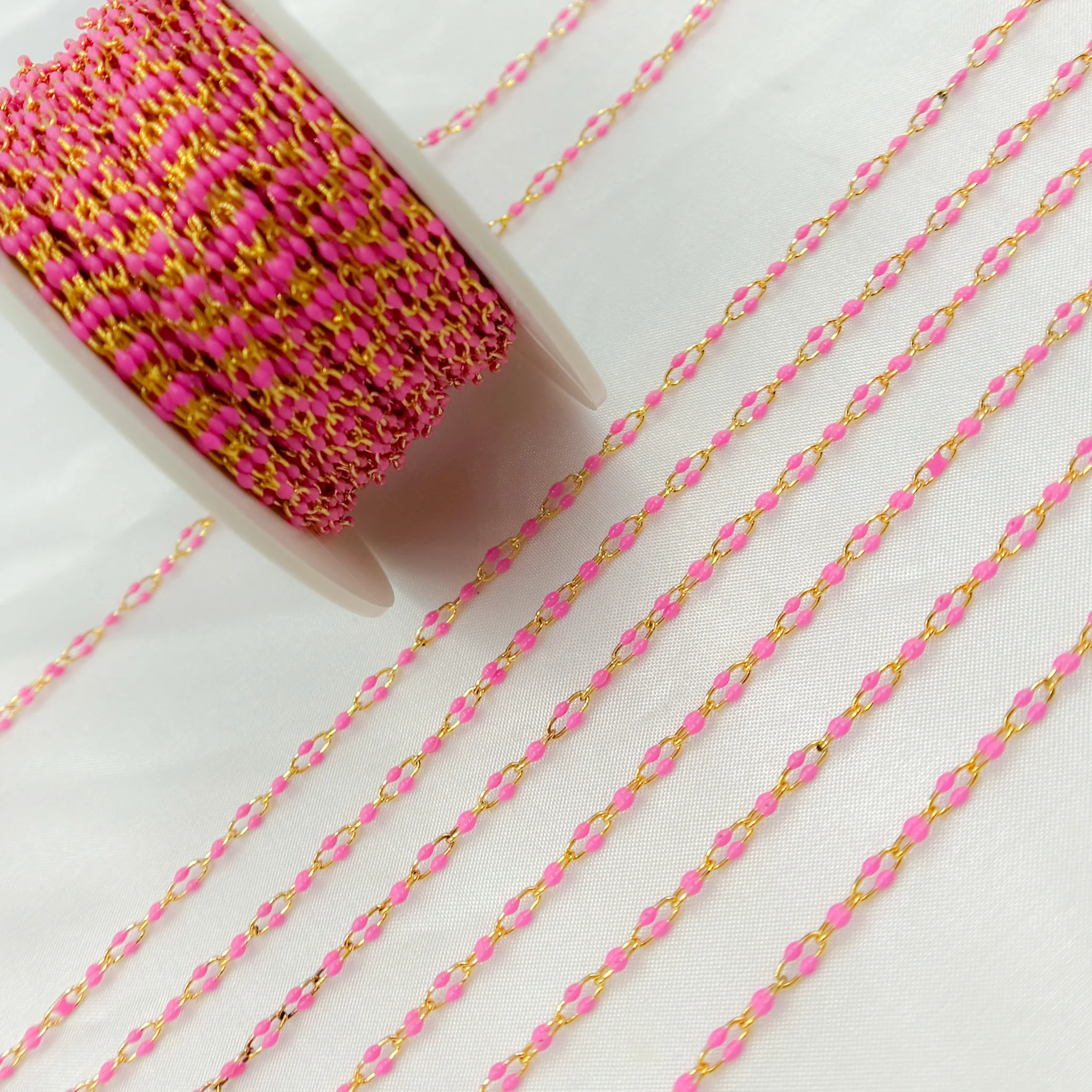 V245PKGP. Gold Plated Enamel Sterling Silver Pink Enamel Chain - Image 3