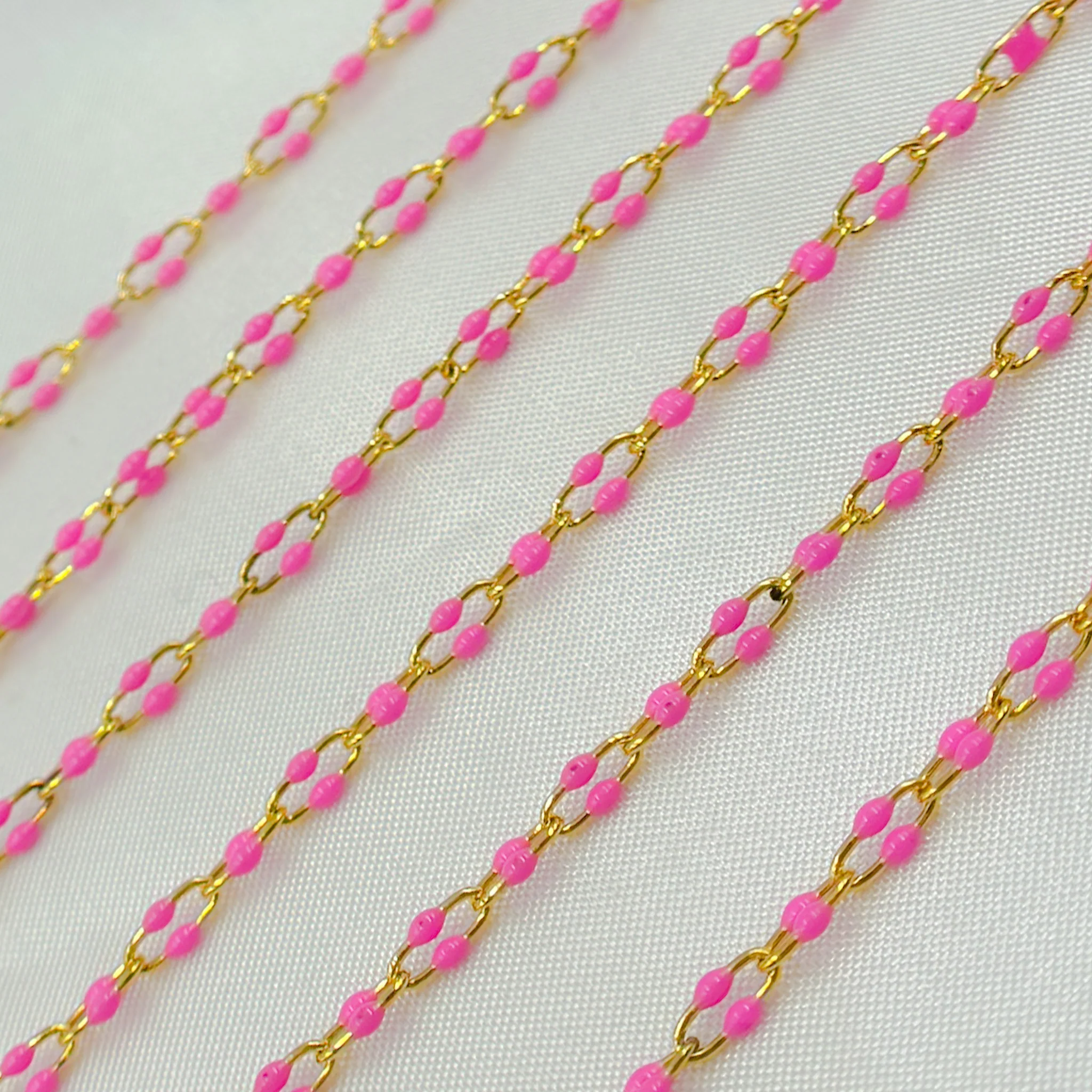 V245PKGP. Gold Plated Enamel Sterling Silver Pink Enamel Chain - Image 6