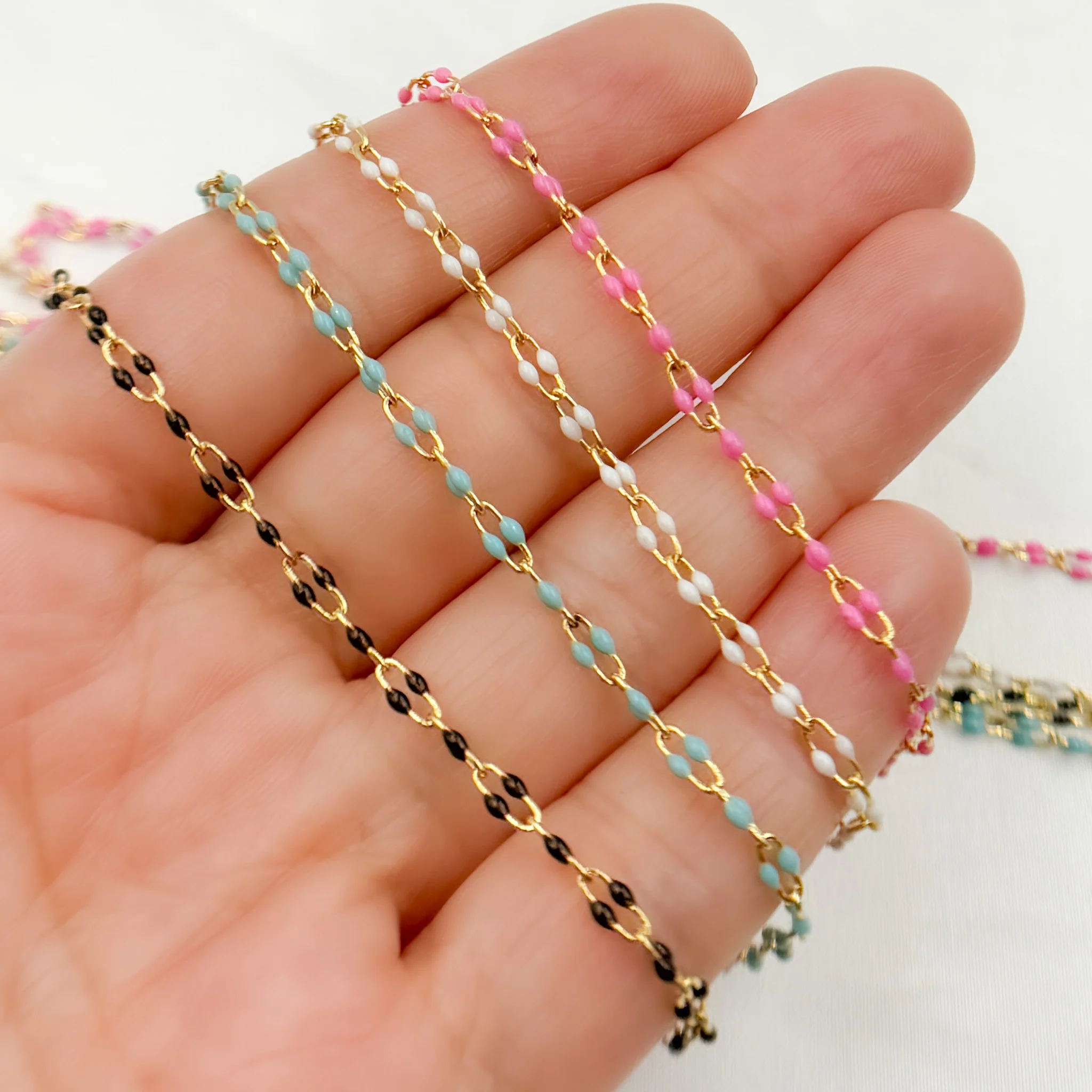 V245PKGP. Gold Plated Enamel Sterling Silver Pink Enamel Chain - Image 7
