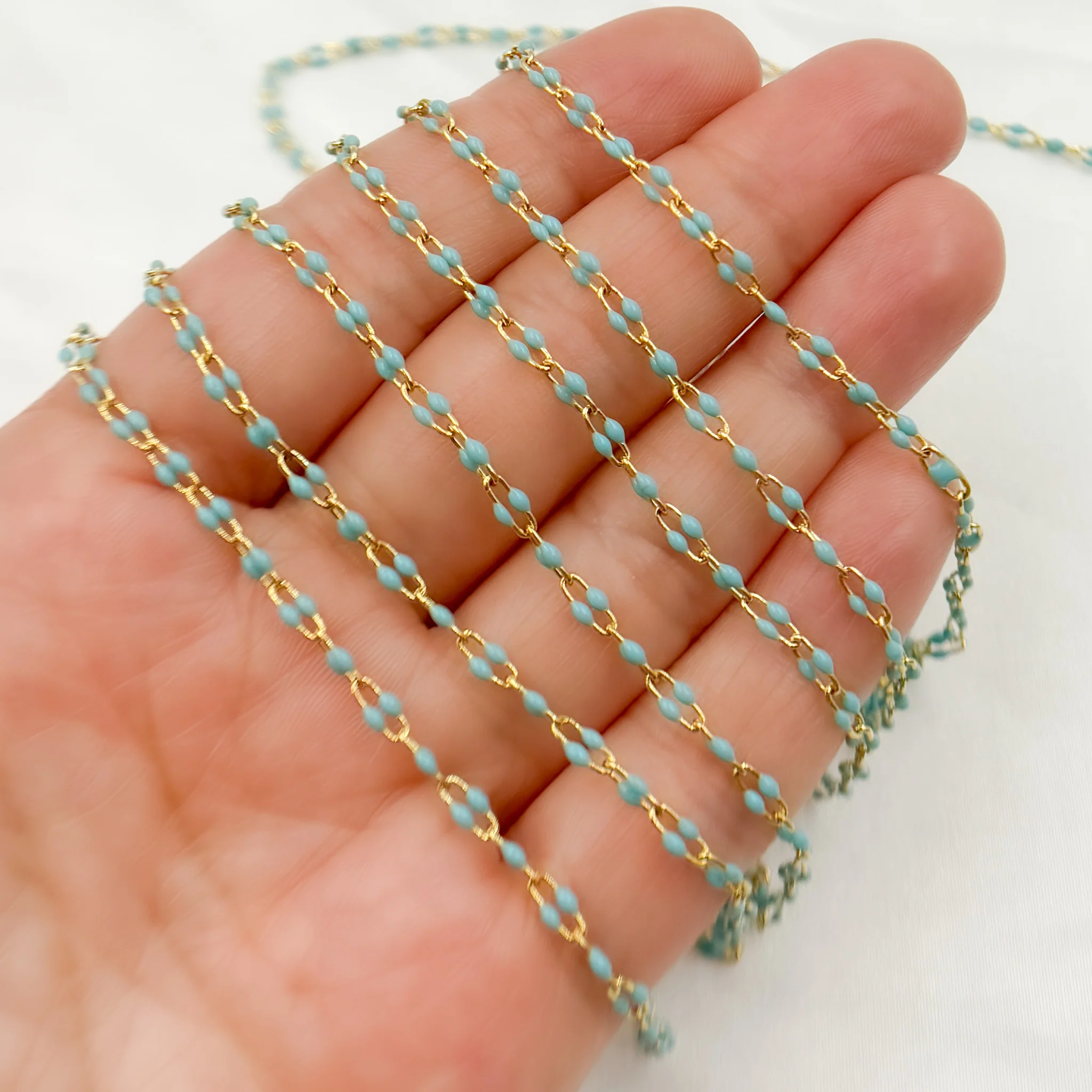 V245TURGP. Gold Plated Enamel Sterling Silver Turquoise Enamel Chain - Image 2