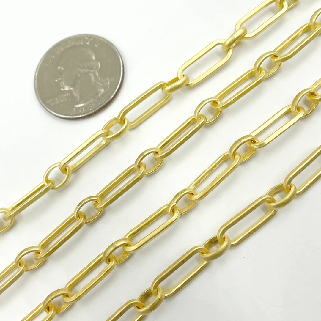 V165GPM. Gold Plated Matt Sterling Silver Long & Short Link Chain - Image 3
