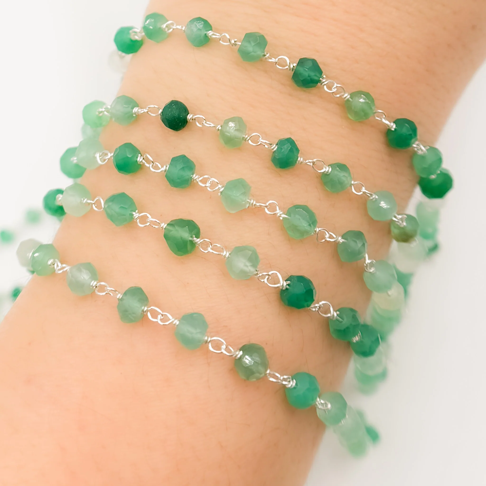 GRE11. Green Onyx Sterling Silver Wire Chain - Image 3