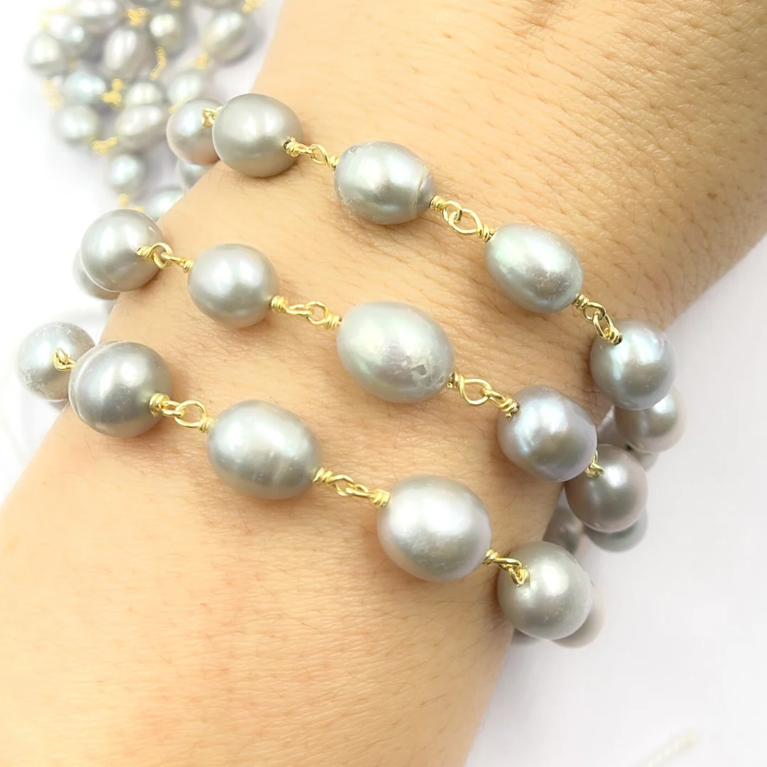 Grey Pearl Wire Wrap Chain. PRL1 - Image 2