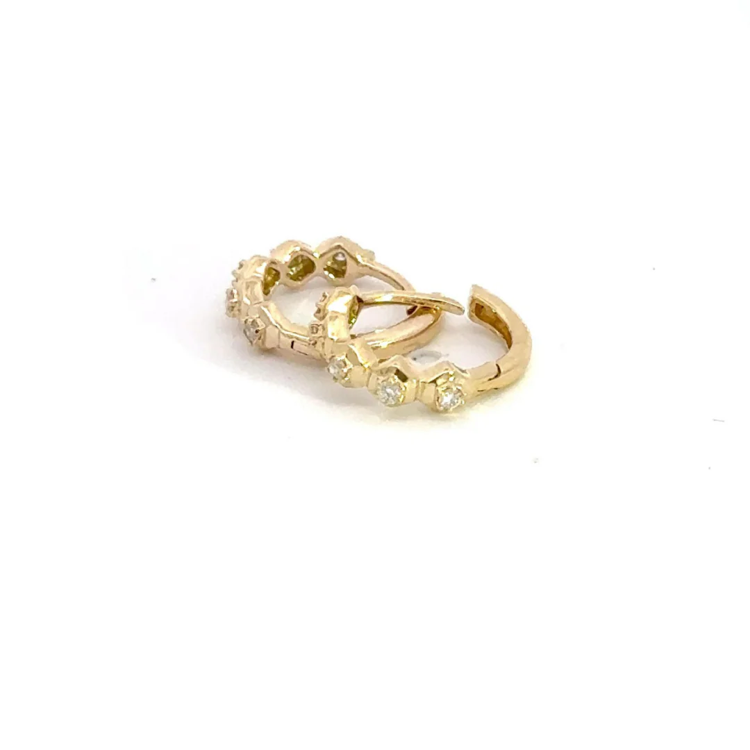 HP402076. 14K Solid Gold Diamond Hoop Earrings - Image 5