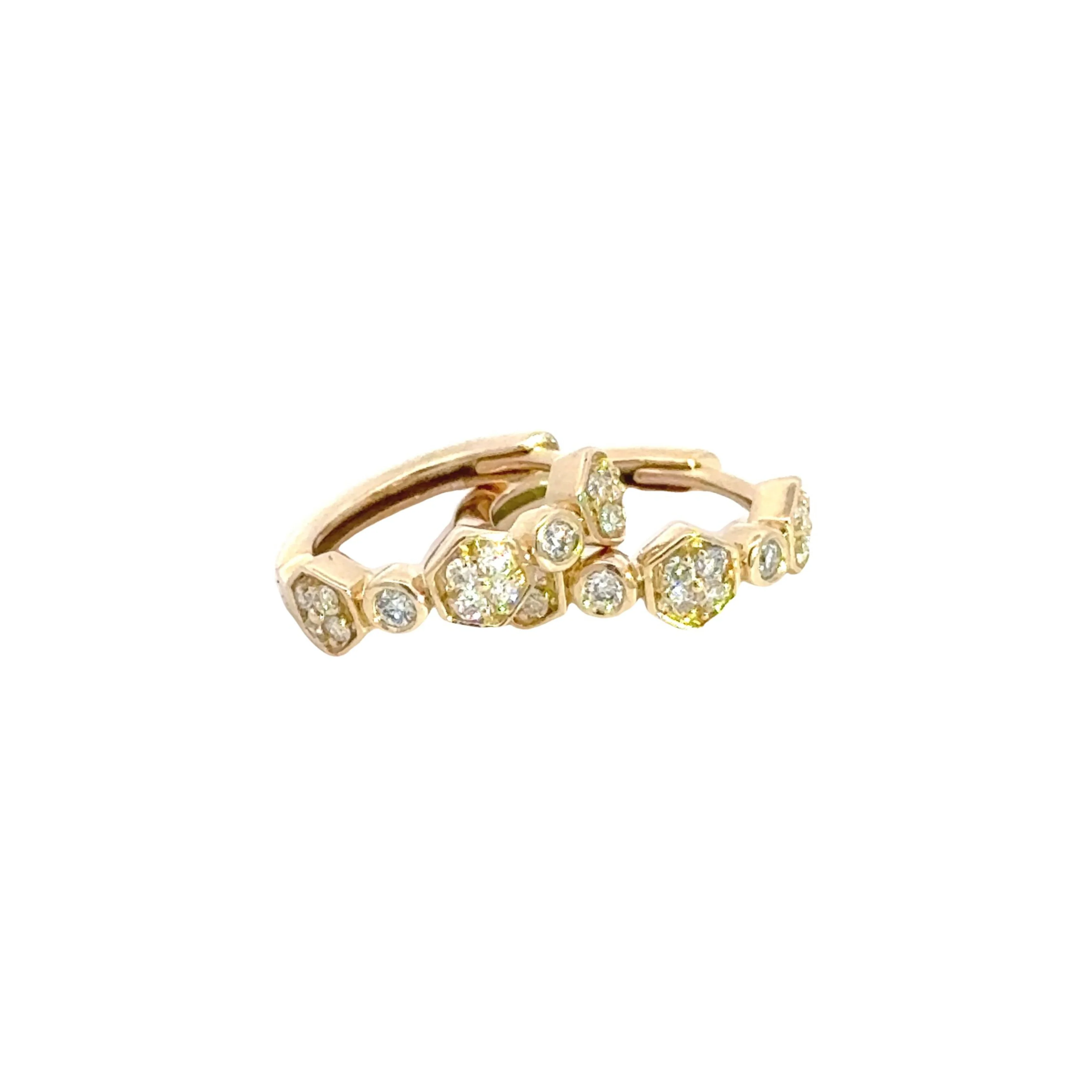 HP402138. 14K Solid Gold Diamond Circles and Pentagon Shapes Small Hoop - Image 2