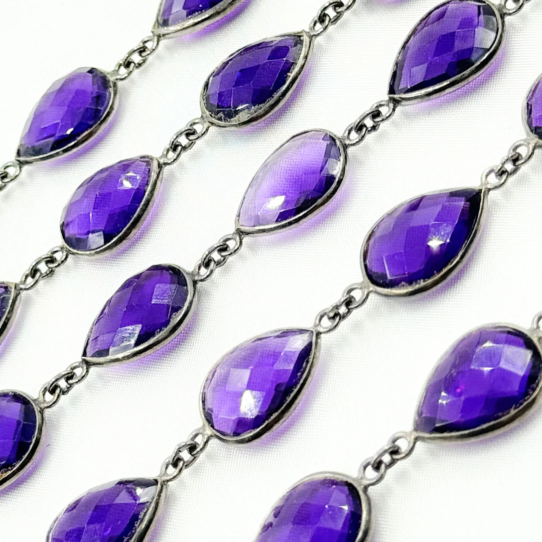 Hydro Amethyst Quartz Pear Shape Bezel Oxidized Wire Chain. AME4 - Image 4