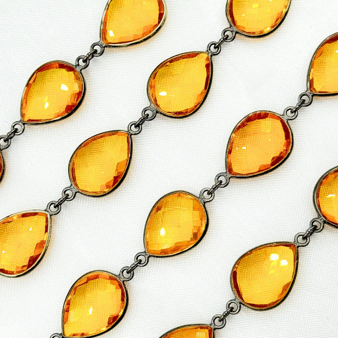 Hydro Quartz Citrine Color Pear Shape Bezel Oxidized Wire Chain. HQ1