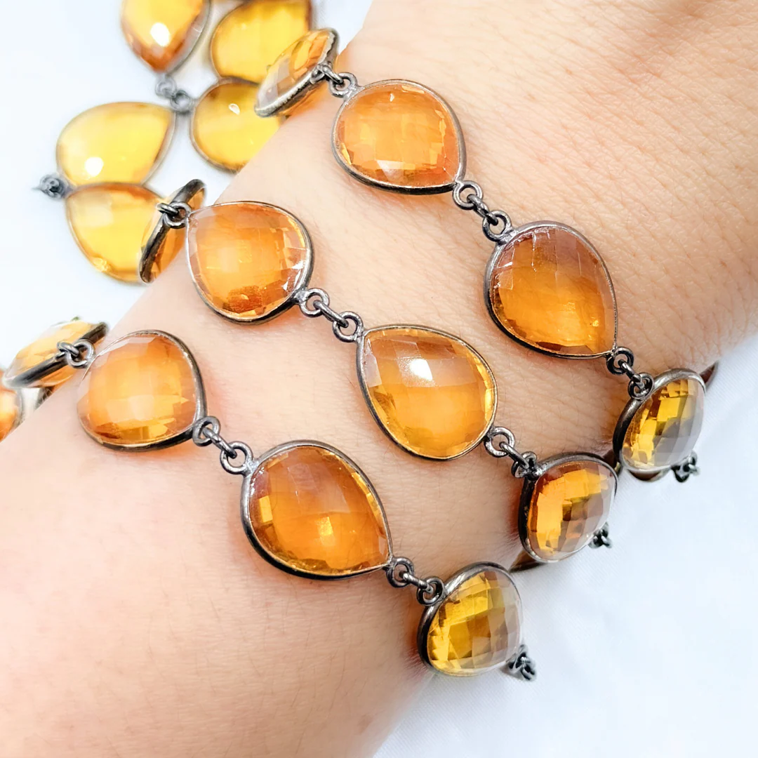 Hydro Quartz Citrine Color Pear Shape Bezel Oxidized Wire Chain. HQ1 - Image 2