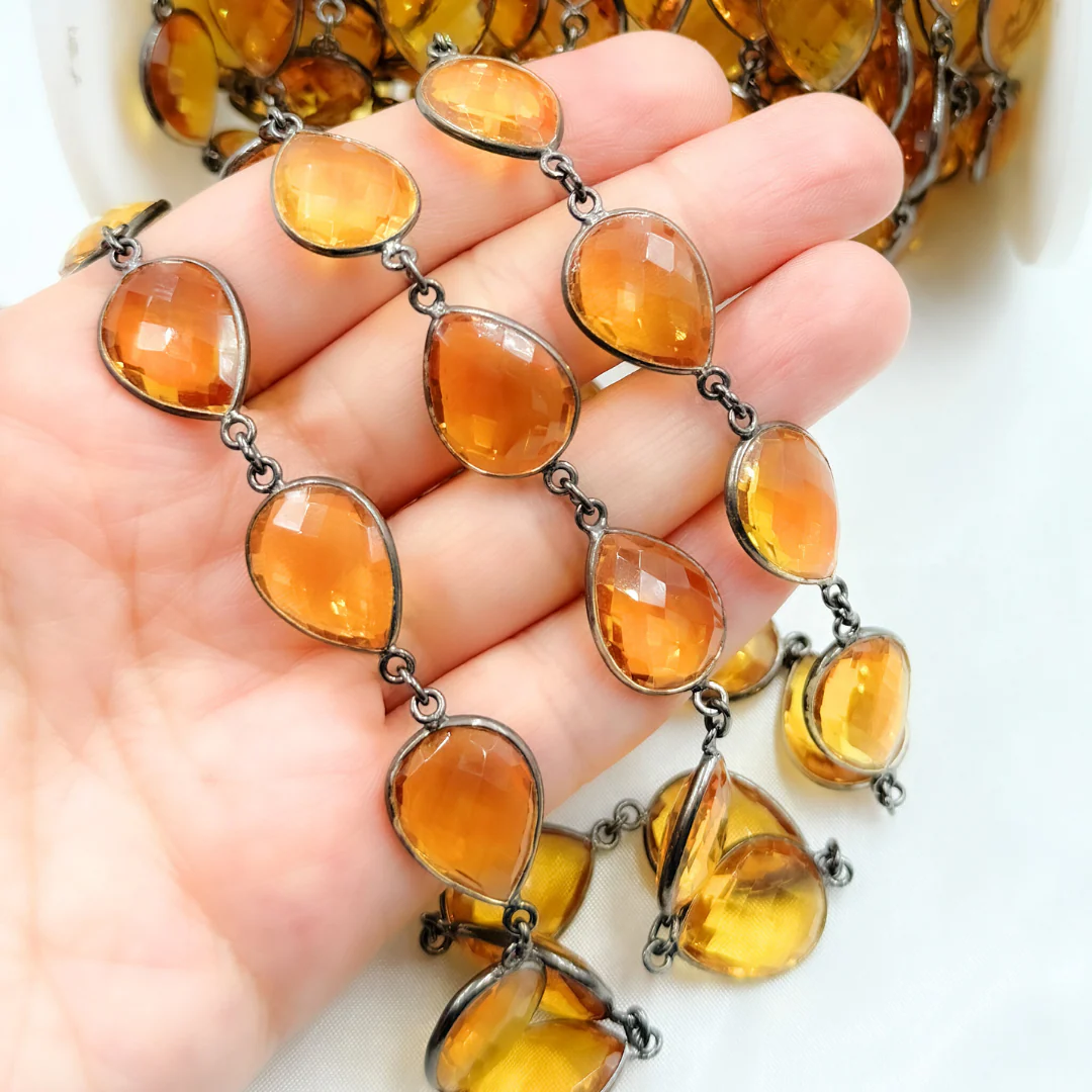 Hydro Quartz Citrine Color Pear Shape Bezel Oxidized Wire Chain. HQ1 - Image 3