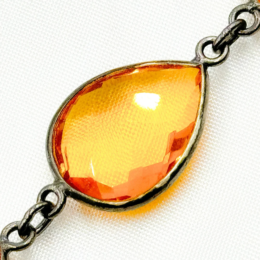 Hydro Quartz Citrine Color Pear Shape Bezel Oxidized Wire Chain. HQ1 - Image 4