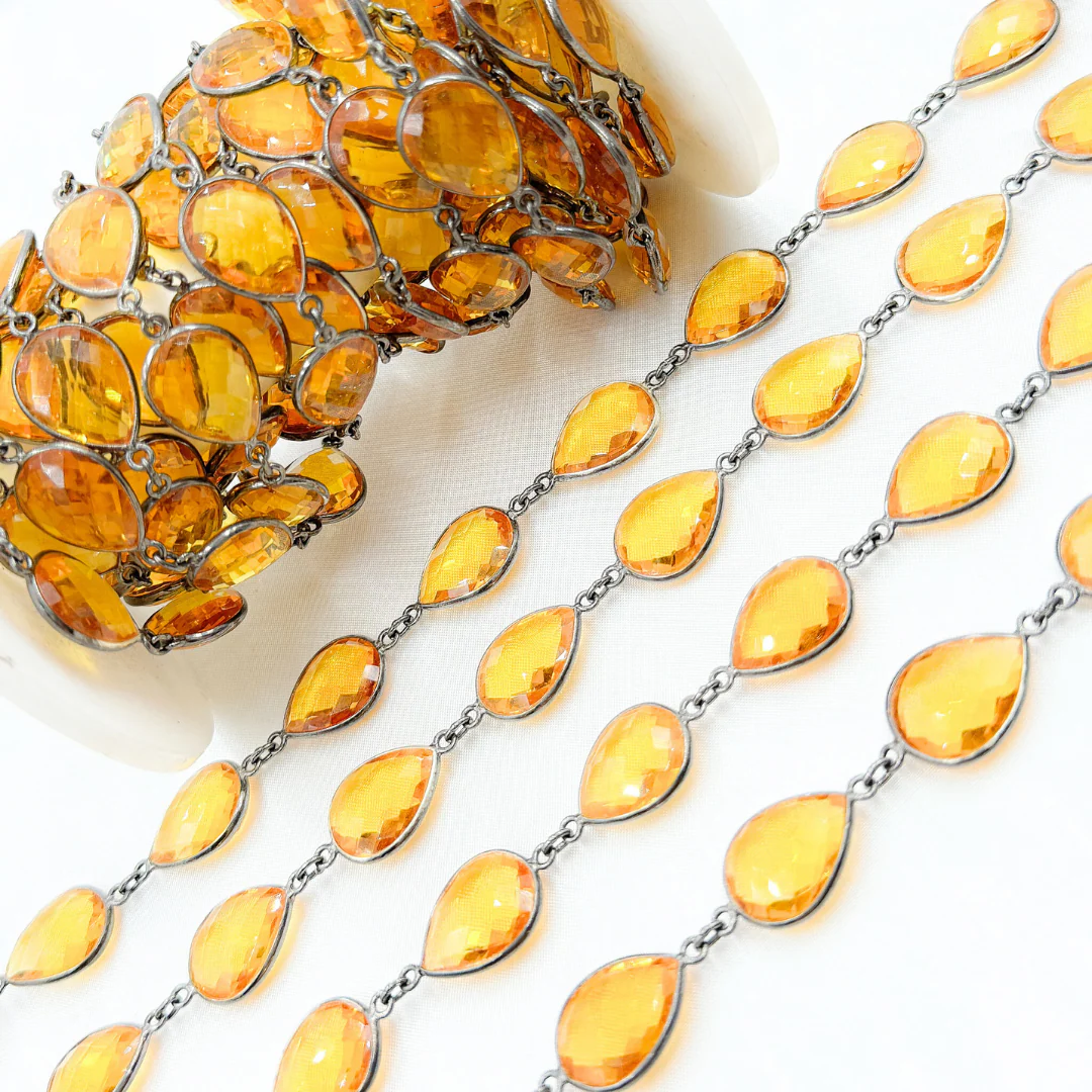 Hydro Quartz Citrine Color Pear Shape Bezel Oxidized Wire Chain. HQ1 - Image 5