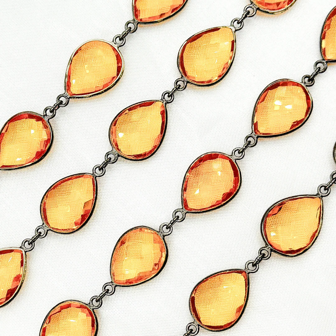 Hydro Quartz Citrine Color Pear Shape Bezel Oxidized Wire Chain. HQ1 - Image 6