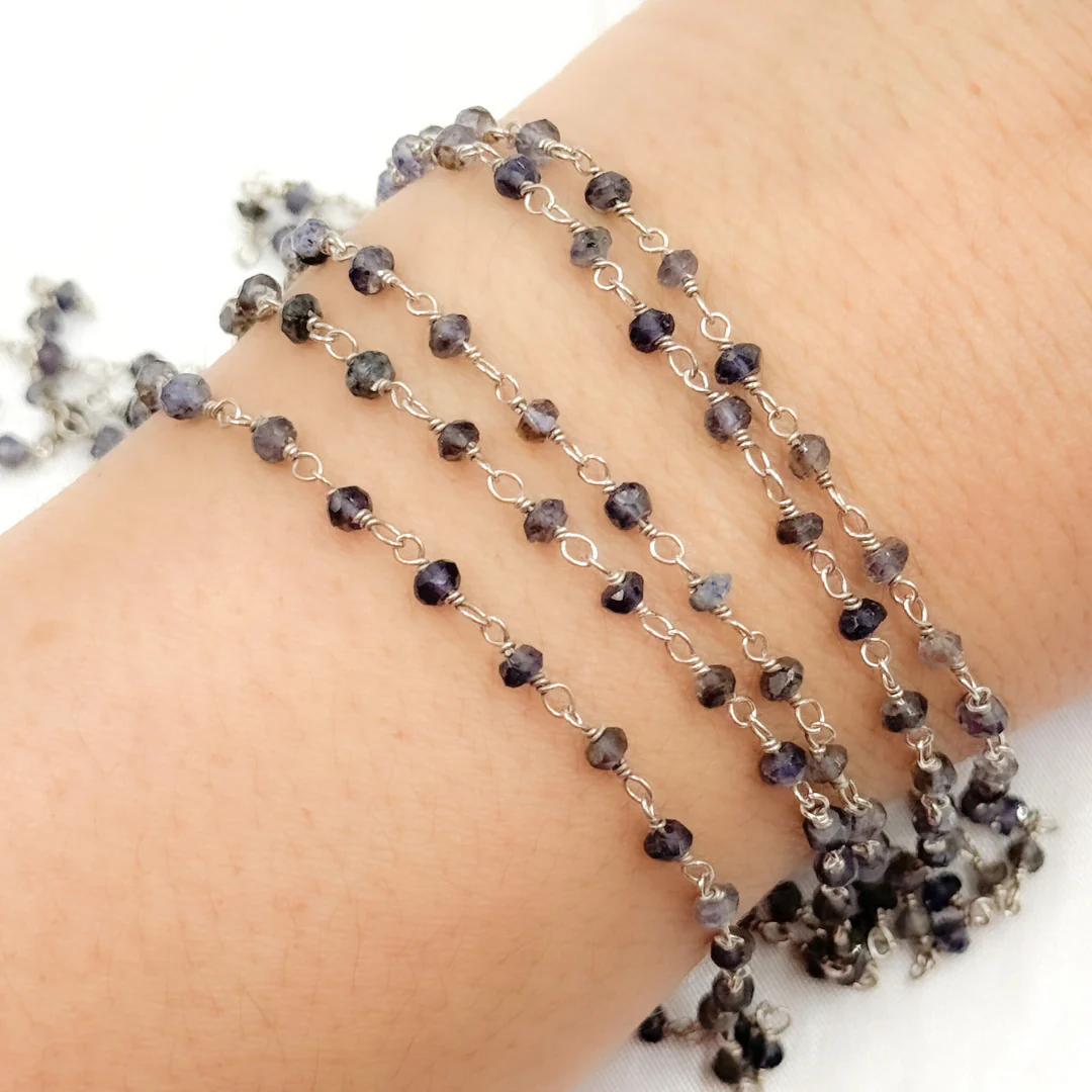 Iolite 925 Sterling Silver Wire Chain. IOL2