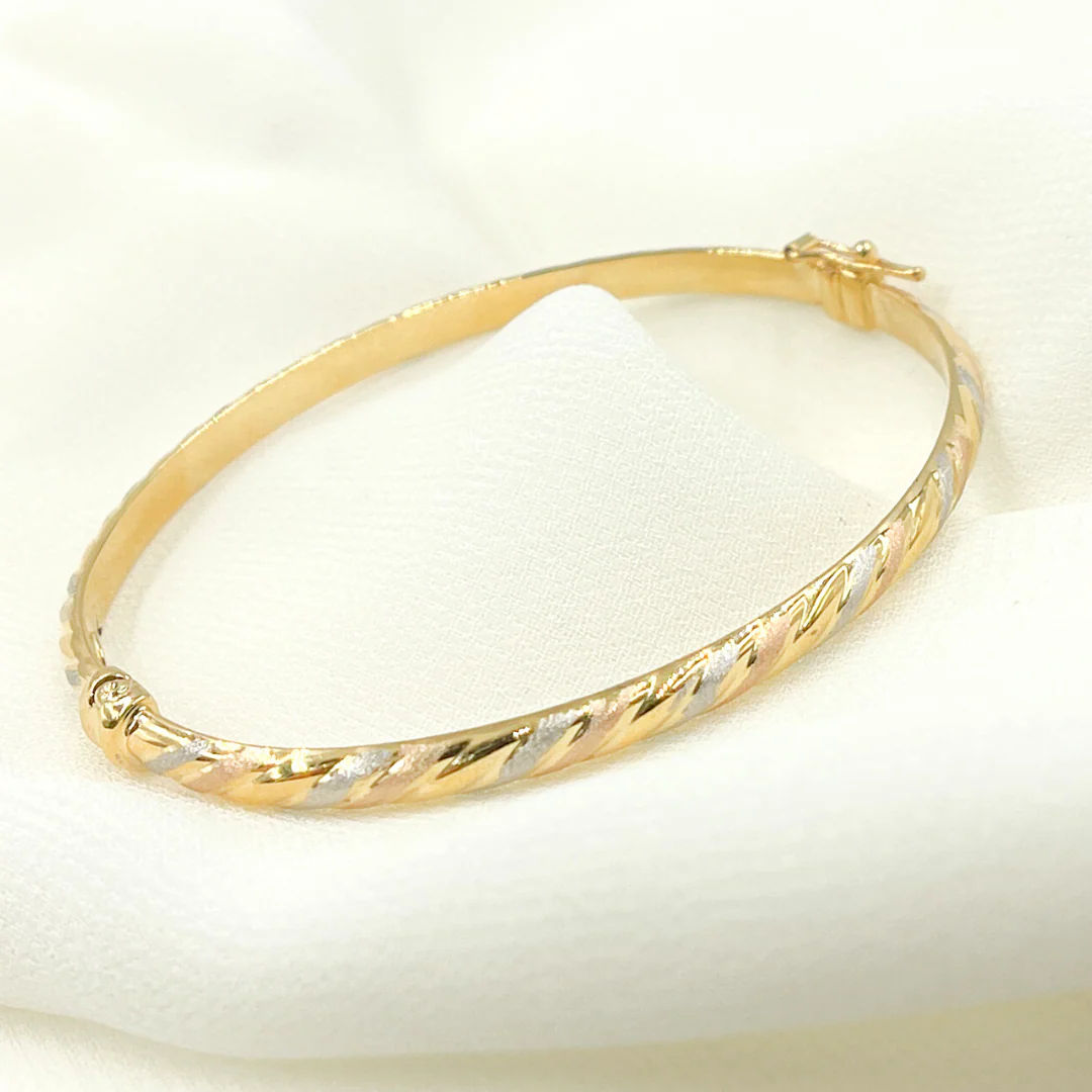 KG114. 14K Solid Gold Tri-Color Twisted Bangle - Image 3