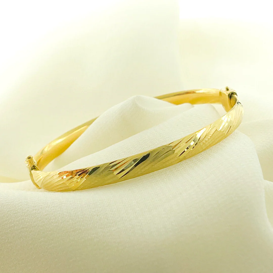 Bangle21. 14K Solid Gold Matte Textured Bangle - Image 3