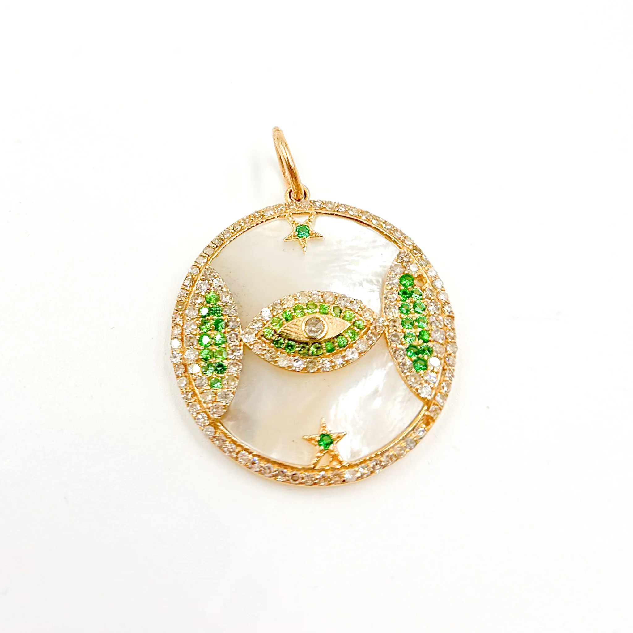 KG172. 14K Gold Round Evil Eye and Stars Pendant - Image 3