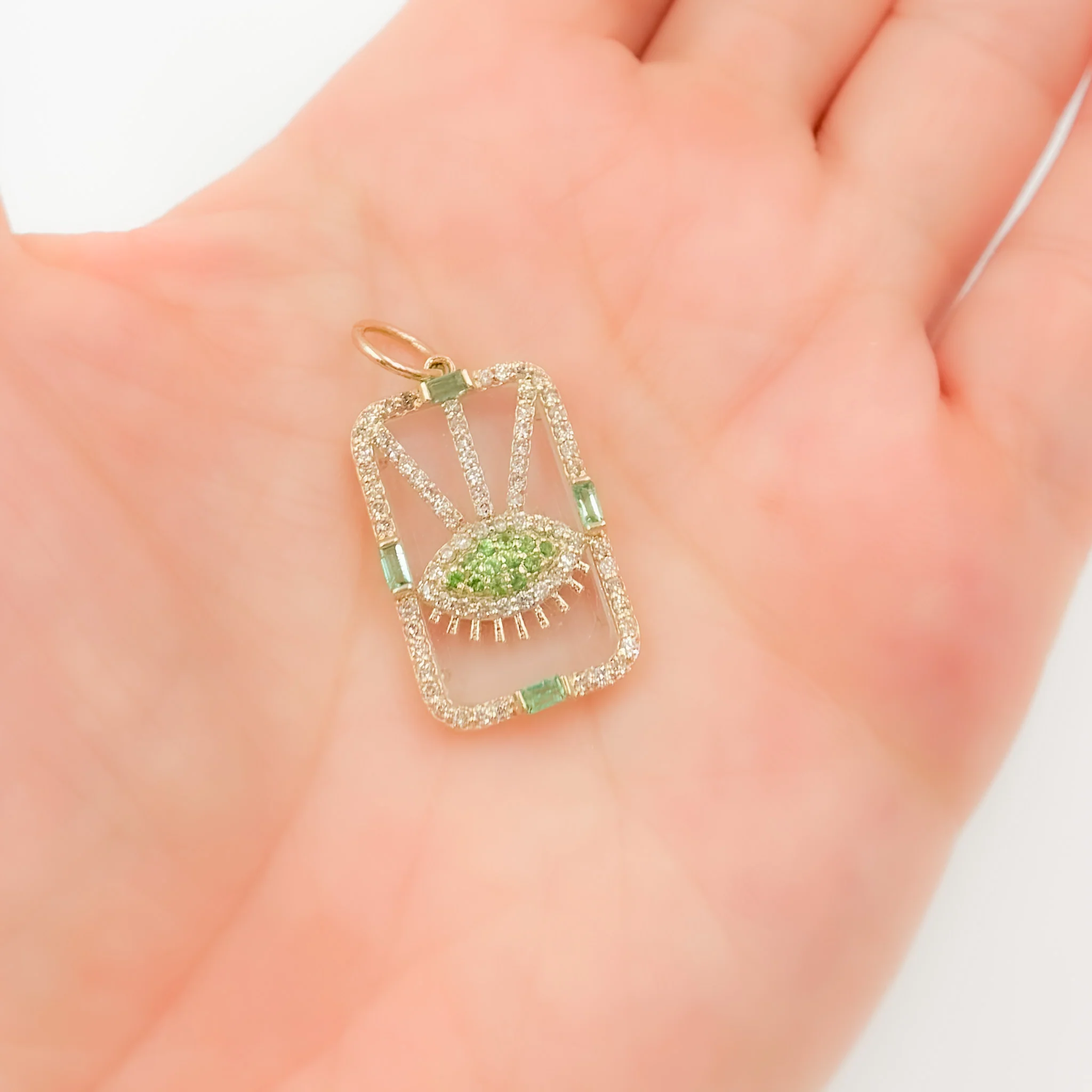 KG198. 14K Gold Rectangle Evil Eye Pendant - Image 5