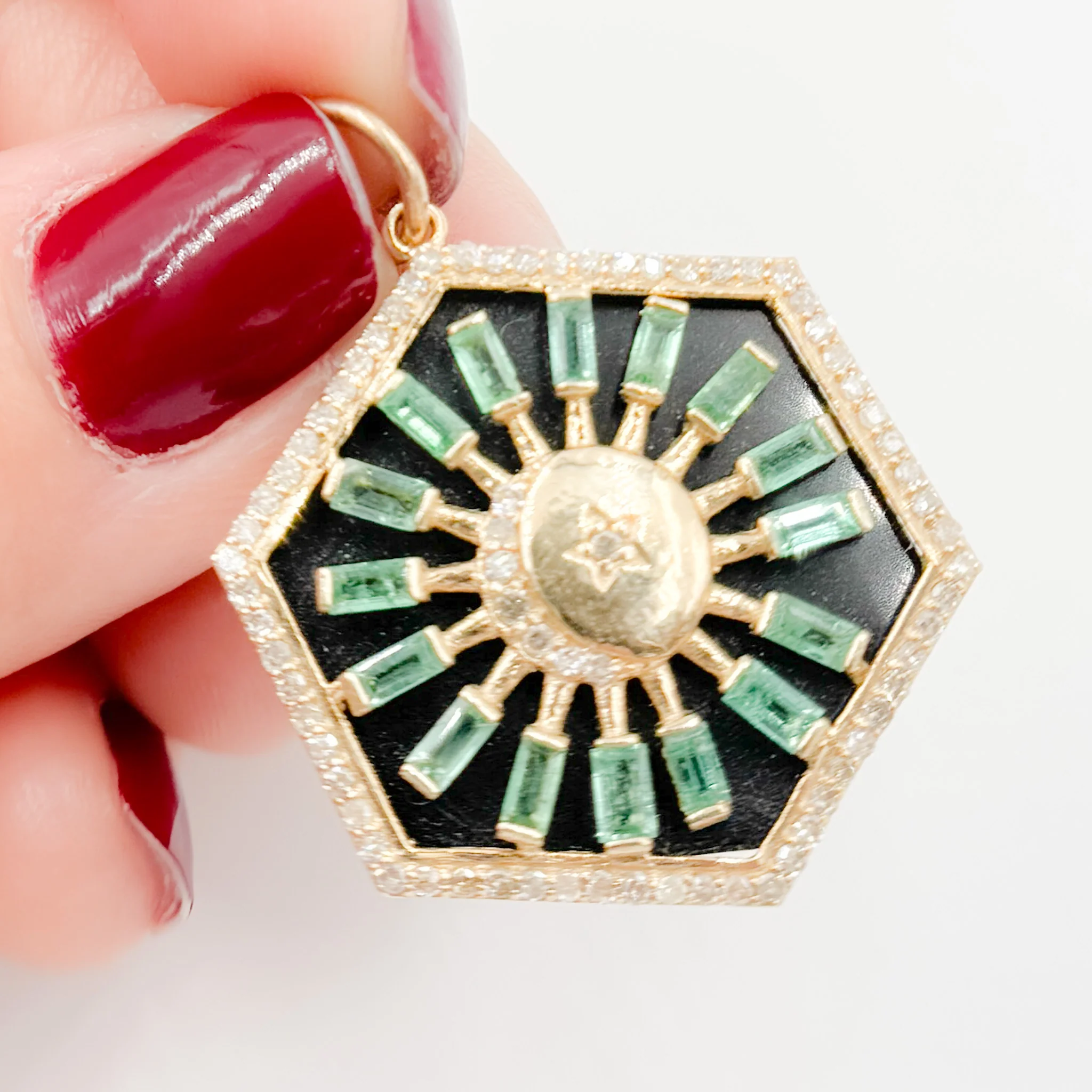 KG216. 14K Solid Gold Hexagon Moon Pendant - Image 5
