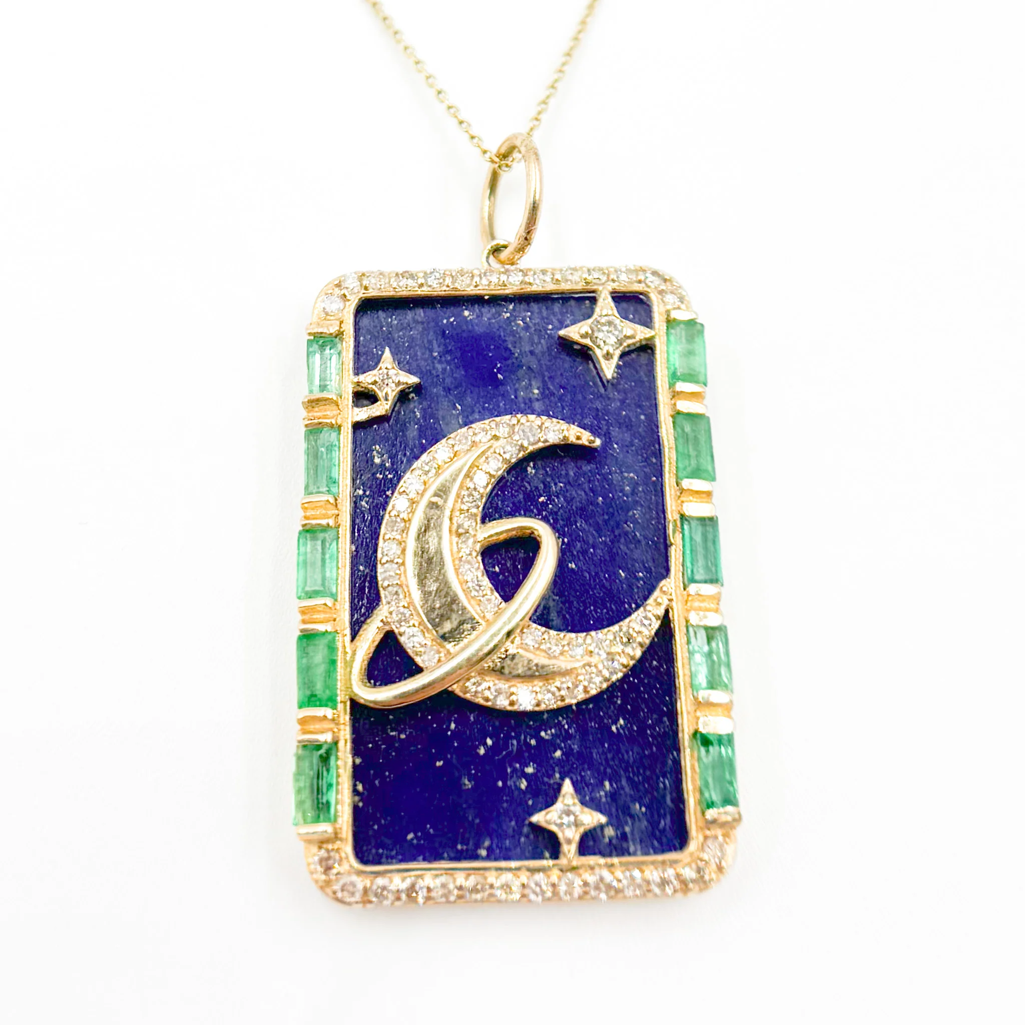 KG219. 14K Gold Moon Rectangle Pendant - Image 2