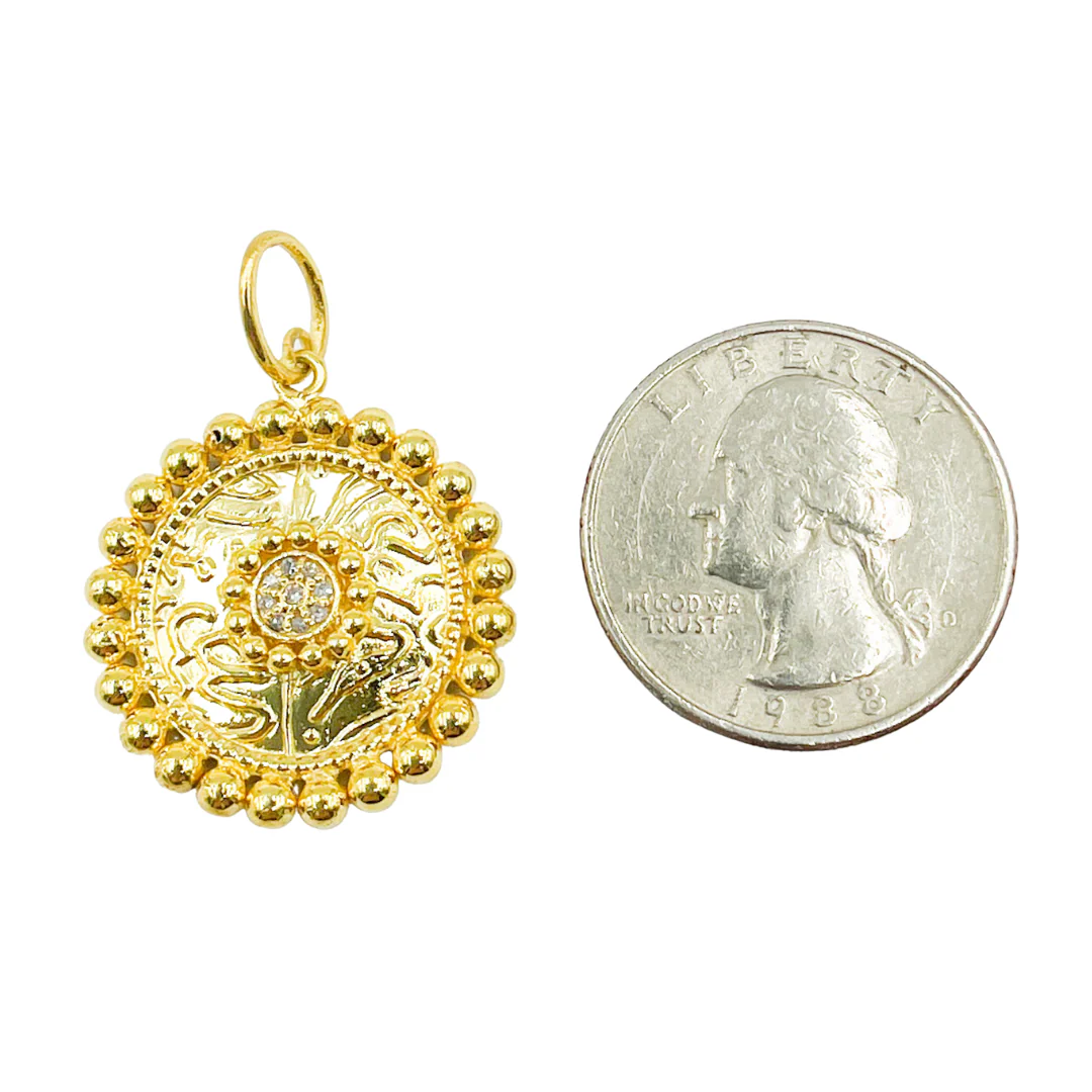 14K Solid Gold with Diamonds Circle Charm. KG23 - Image 5