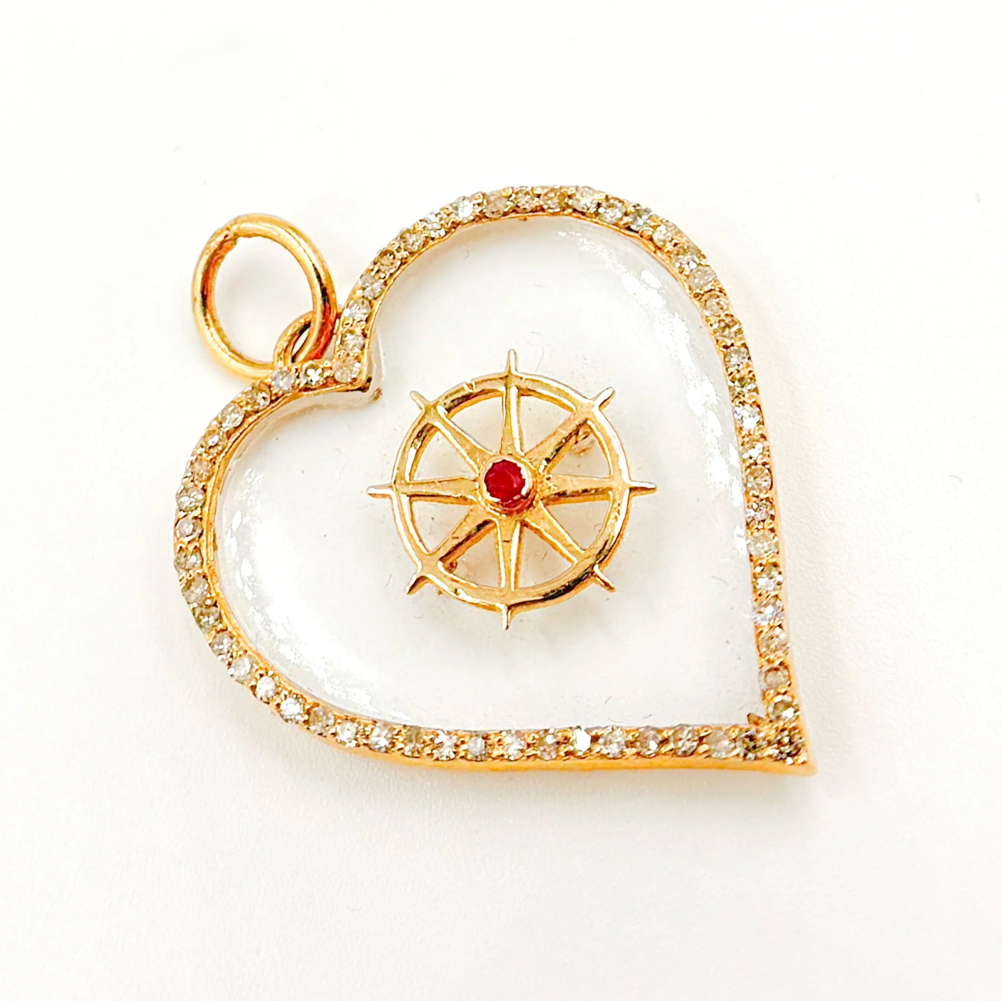 KG230. 14K Gold Compass Heart Pendant