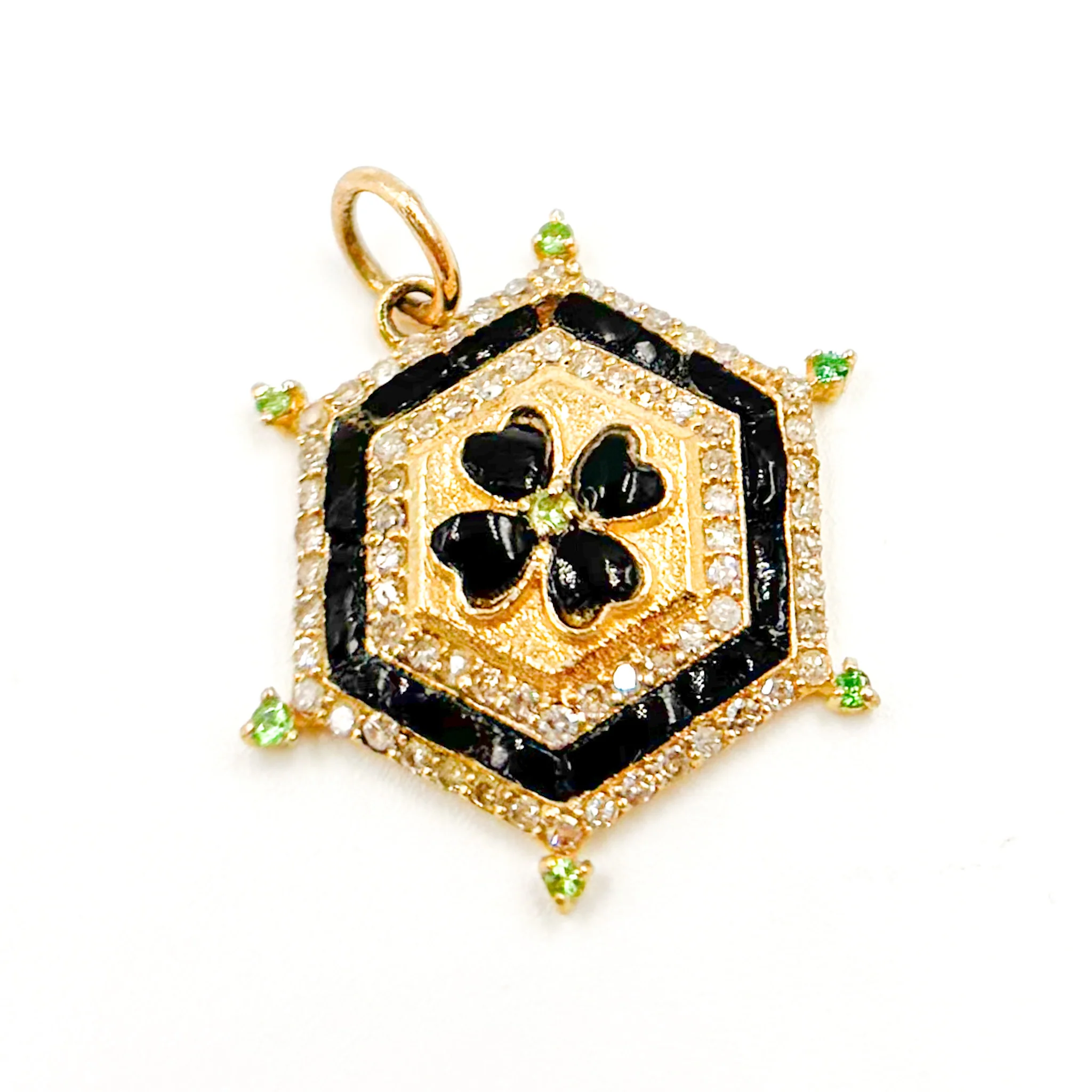 KG238. 14K Solid Gold Hexagon Clover Pendant - Image 3