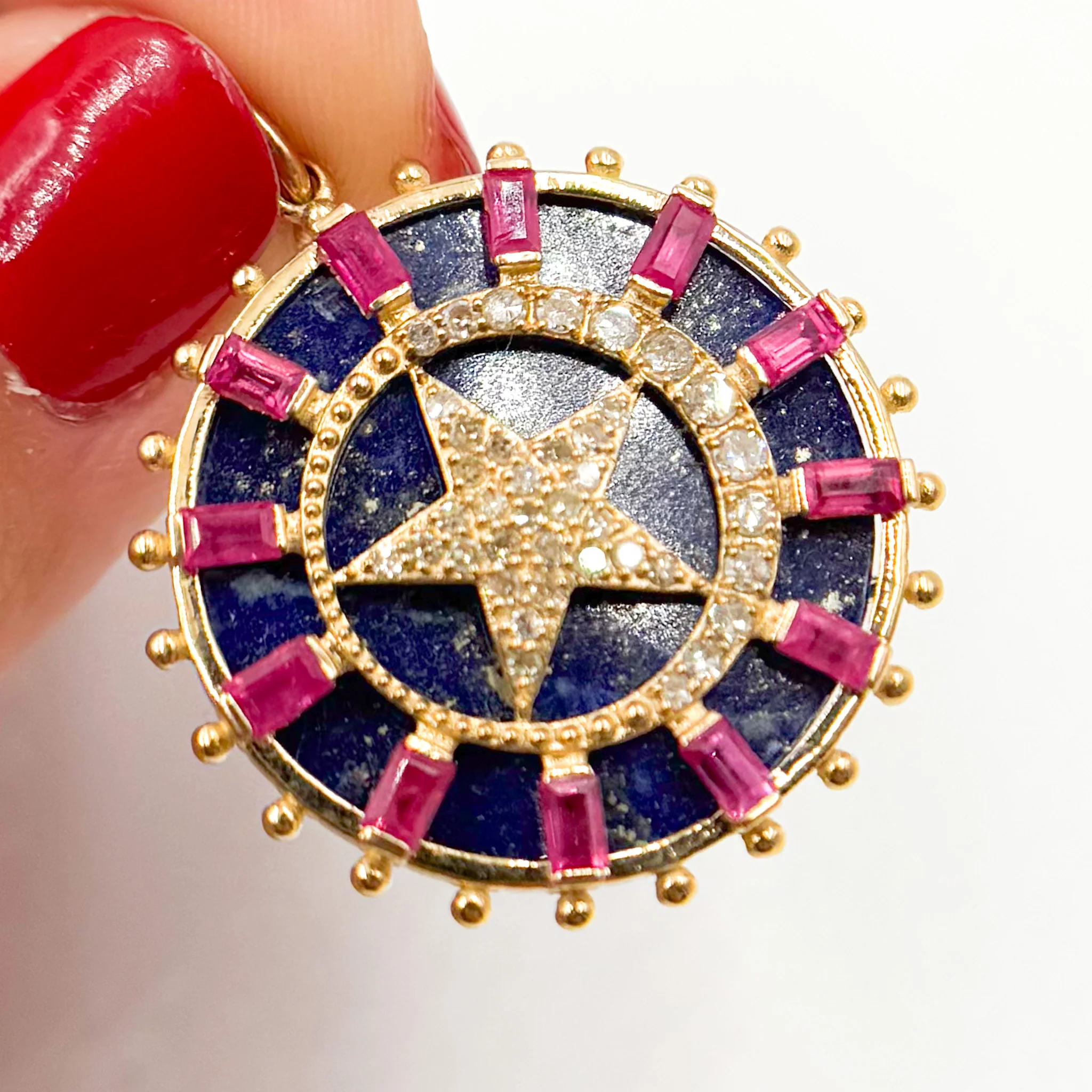 KG274. 14K Solid Gold Star Round Pendant - Image 5