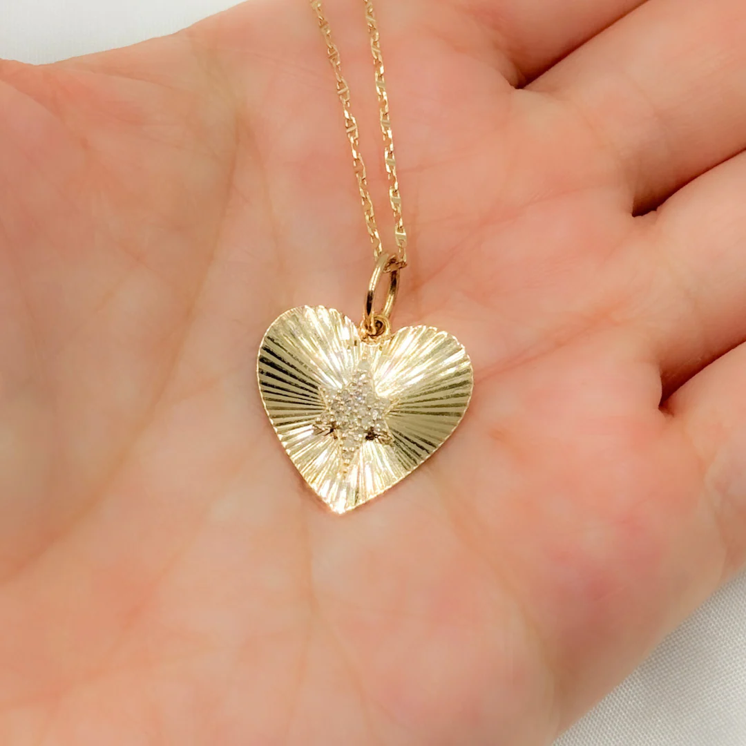 14K Solid Gold Heart Charm with Diamond Star in the Center. KG295 - Image 3