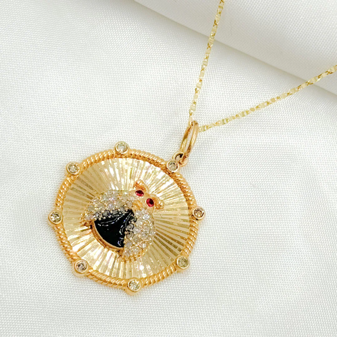 14K Solid Gold Beetle Charm with Enamel and Gemstones. KG298B