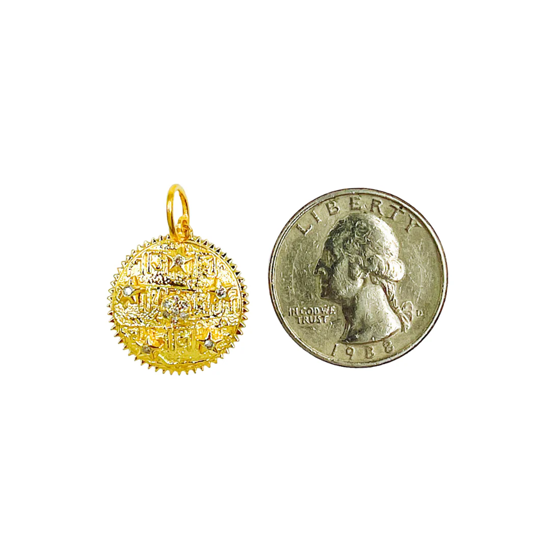 14K Solid Gold Diamond Circle Charm with Stars. KG30 - Image 2