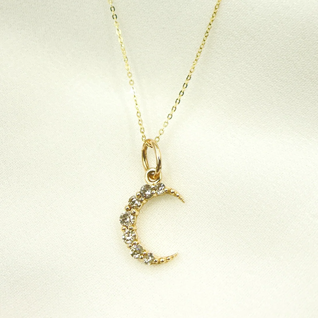 KG75. 14K Solid Gold Diamond Moon Charm - Image 3