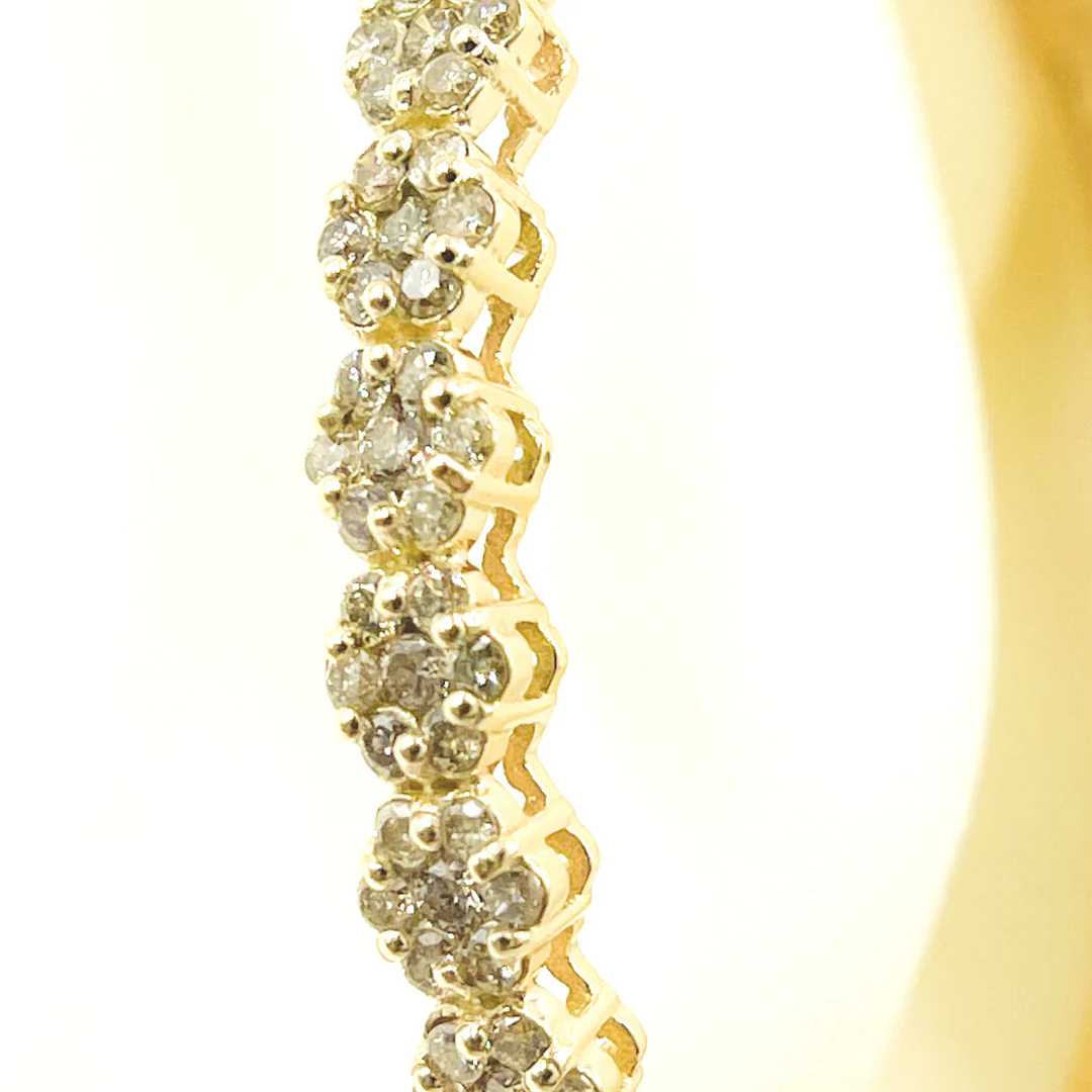 KG90. 14K Solid Gold Diamond Flower Shape Bangle - Image 4