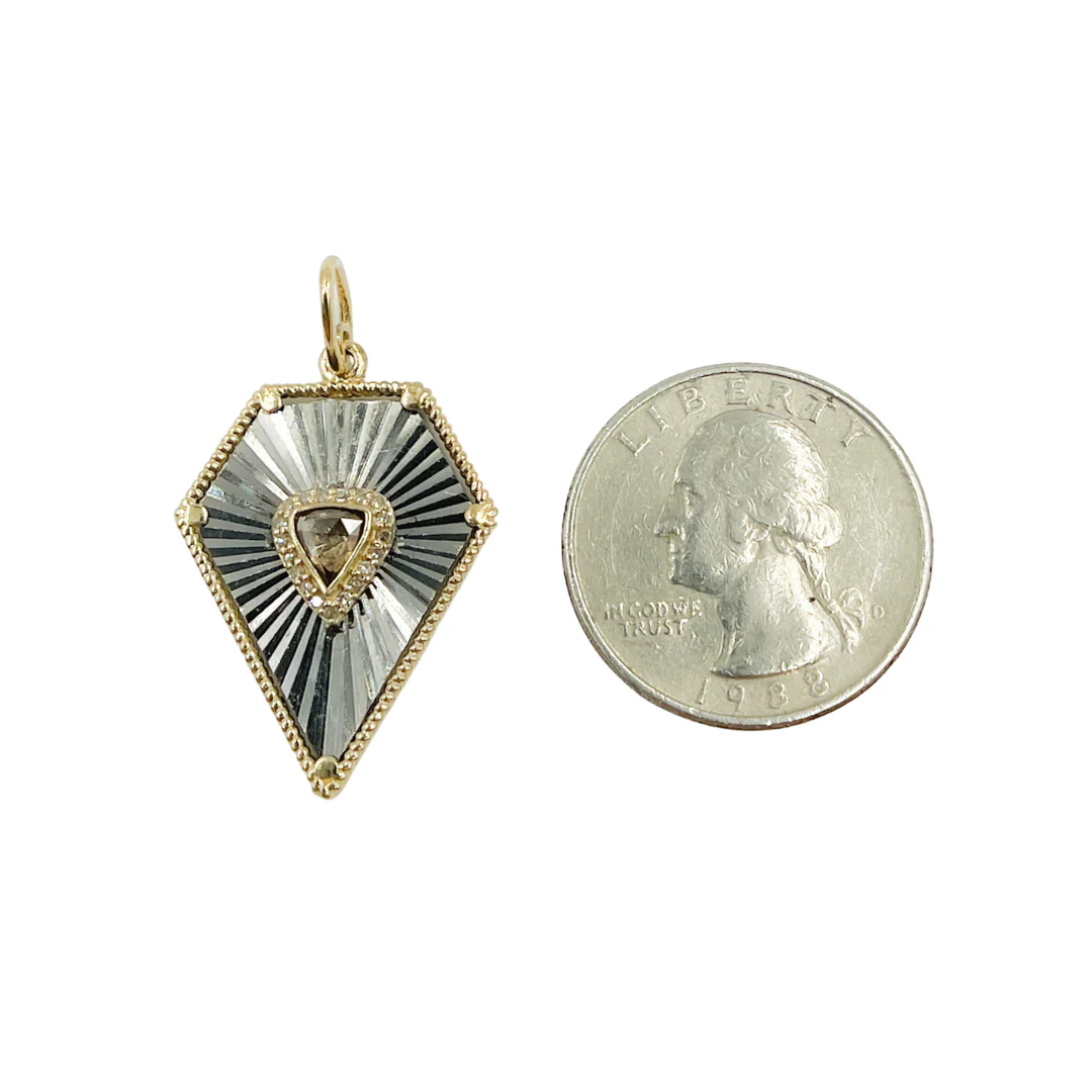 KSG29. Sterling Silver Black Rhodium with Diamonds Arrowhead Shape Charm - Image 2