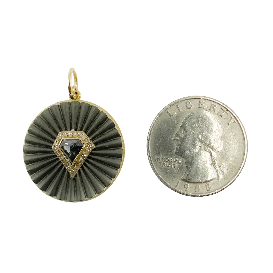 KSG39. 14k Solid Gold and Sterling Silver Black Rhodium Fancy Diamond Circle Pendant - Image 3