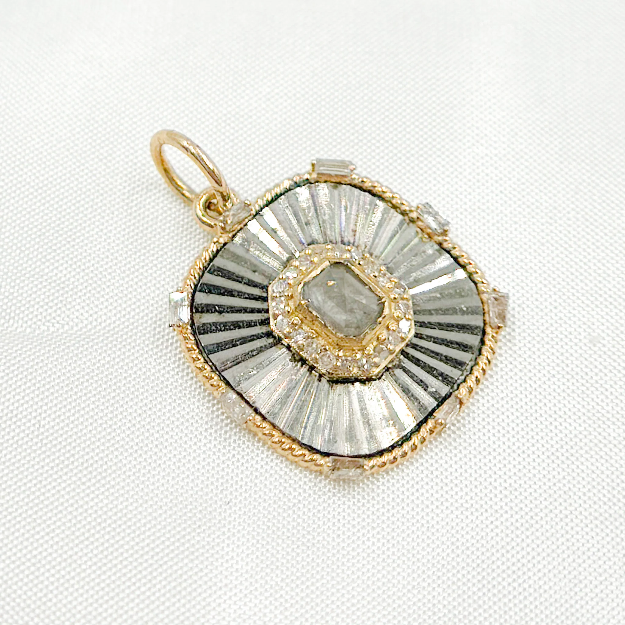 KSG51. 14k Solid Gold Sterling Silver Diamond Square Charm - Image 2