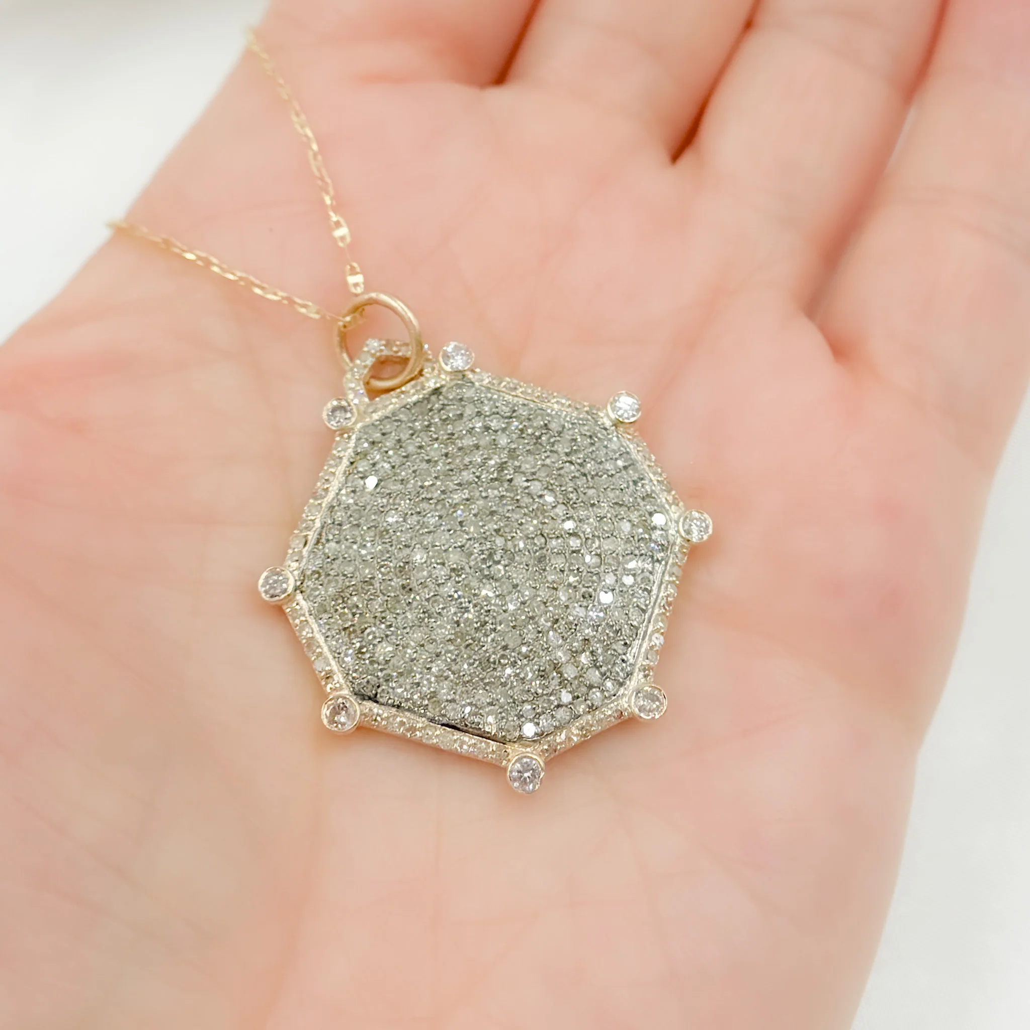 KSG59. 14k Solid Gold and Sterling Silver Black Rhodium Diamond Octagon Charm - Image 2