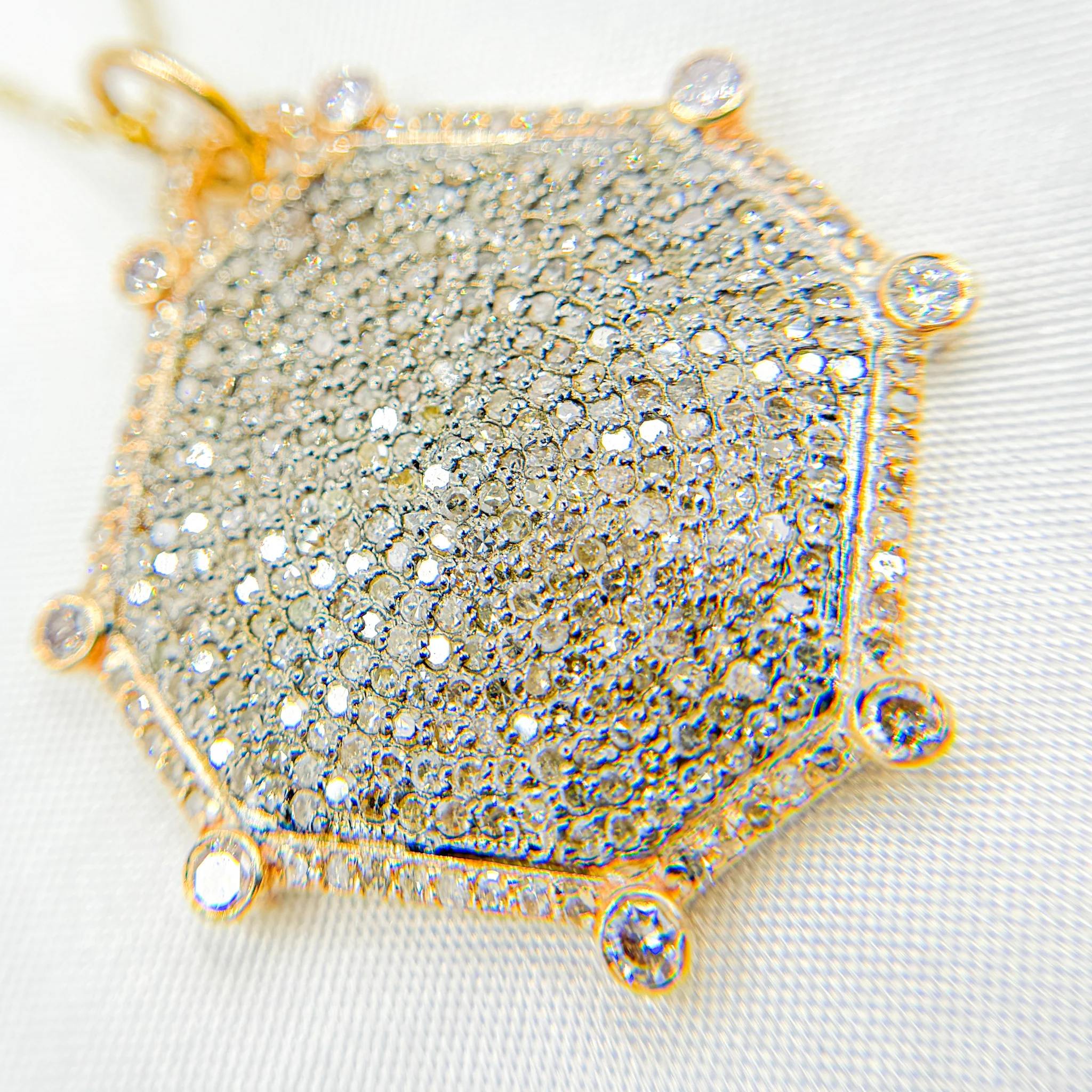 KSG59. 14k Solid Gold and Sterling Silver Black Rhodium Diamond Octagon Charm - Image 3
